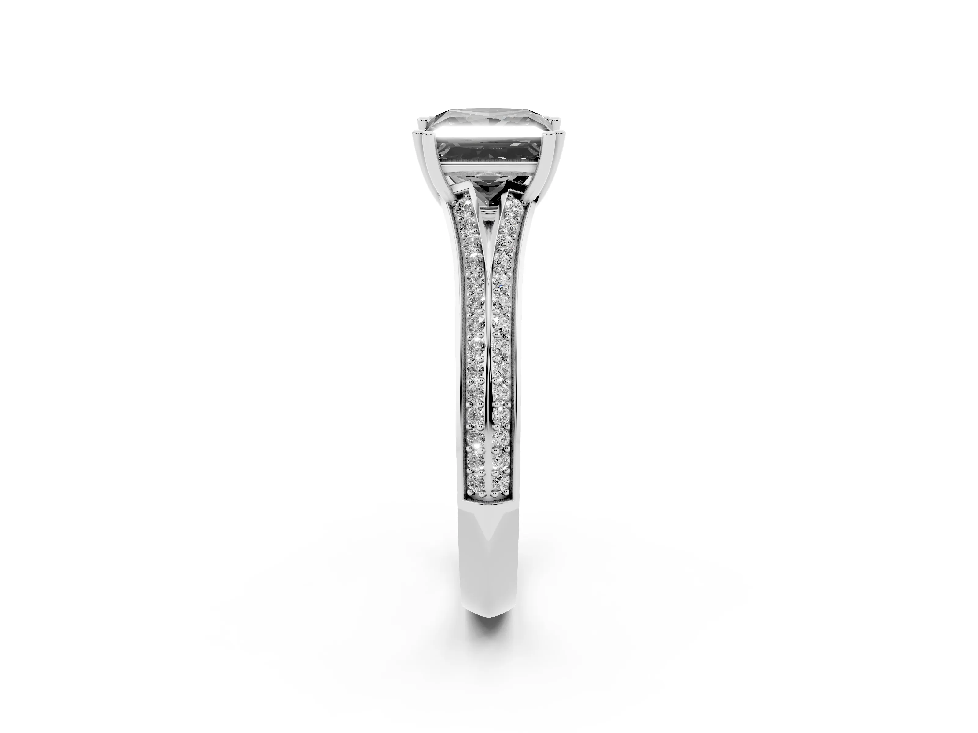 Fancy Black Princess Cut Diamond Split Shank Pavé Engagement Ring Set in Silver with Prong-Set Center Stone