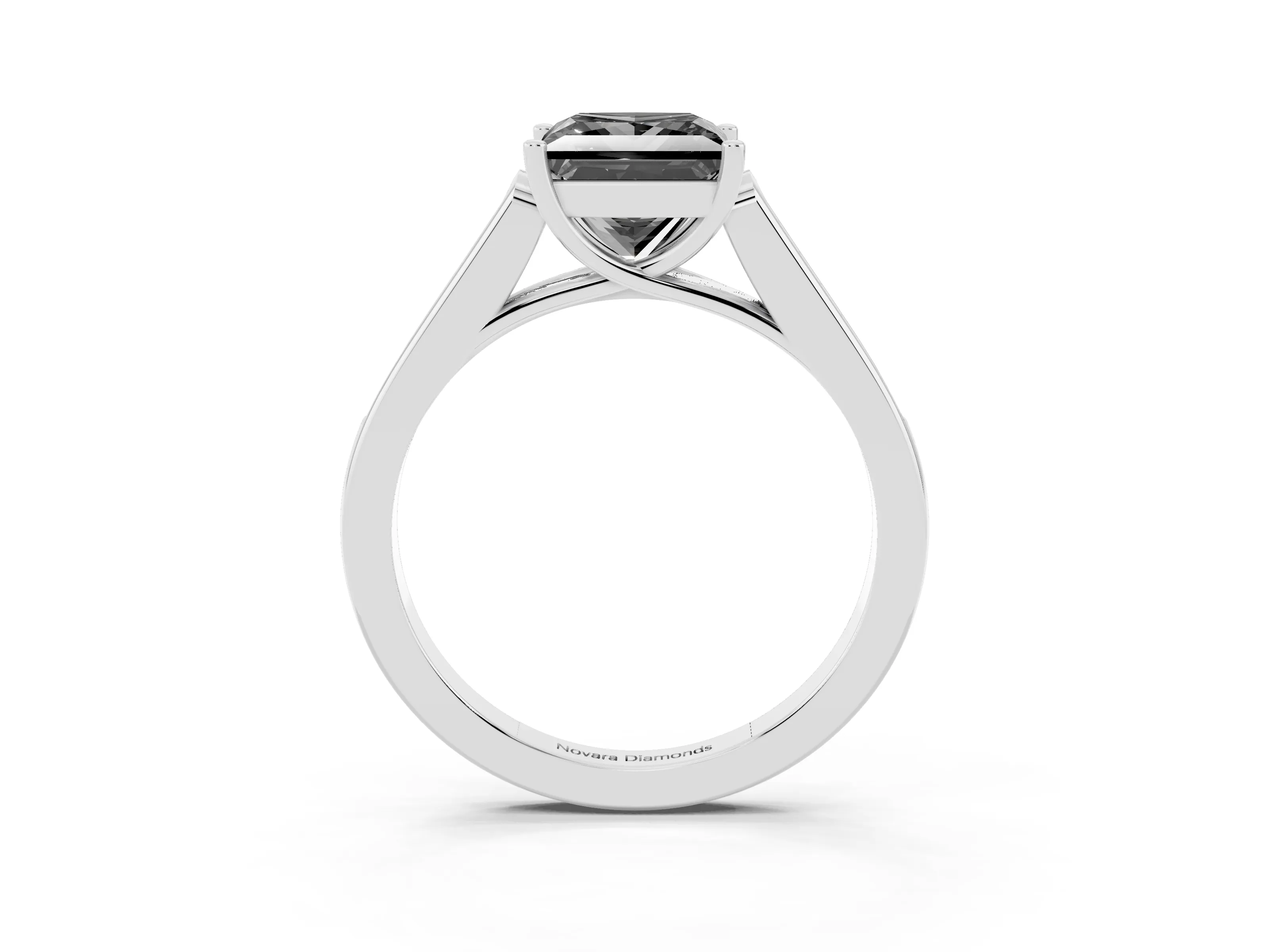 Fancy Black Princess Cut Diamond Solitaire Cathedral Engagement Ring Set in Platinum with Channel-Set Band and Prong Setting