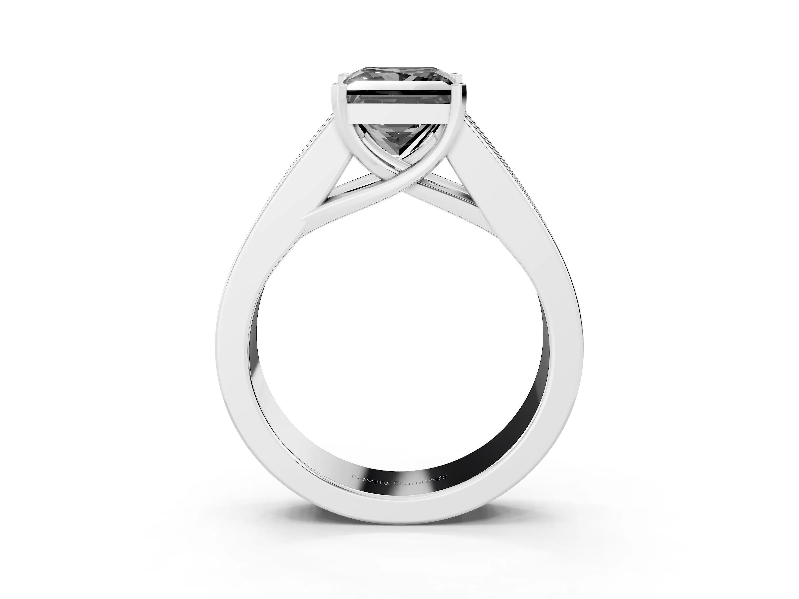 Fancy Black Princess Cut Diamond Solitaire Ring Set in Silver with Channel-Set Accent Stones and Prong Setting