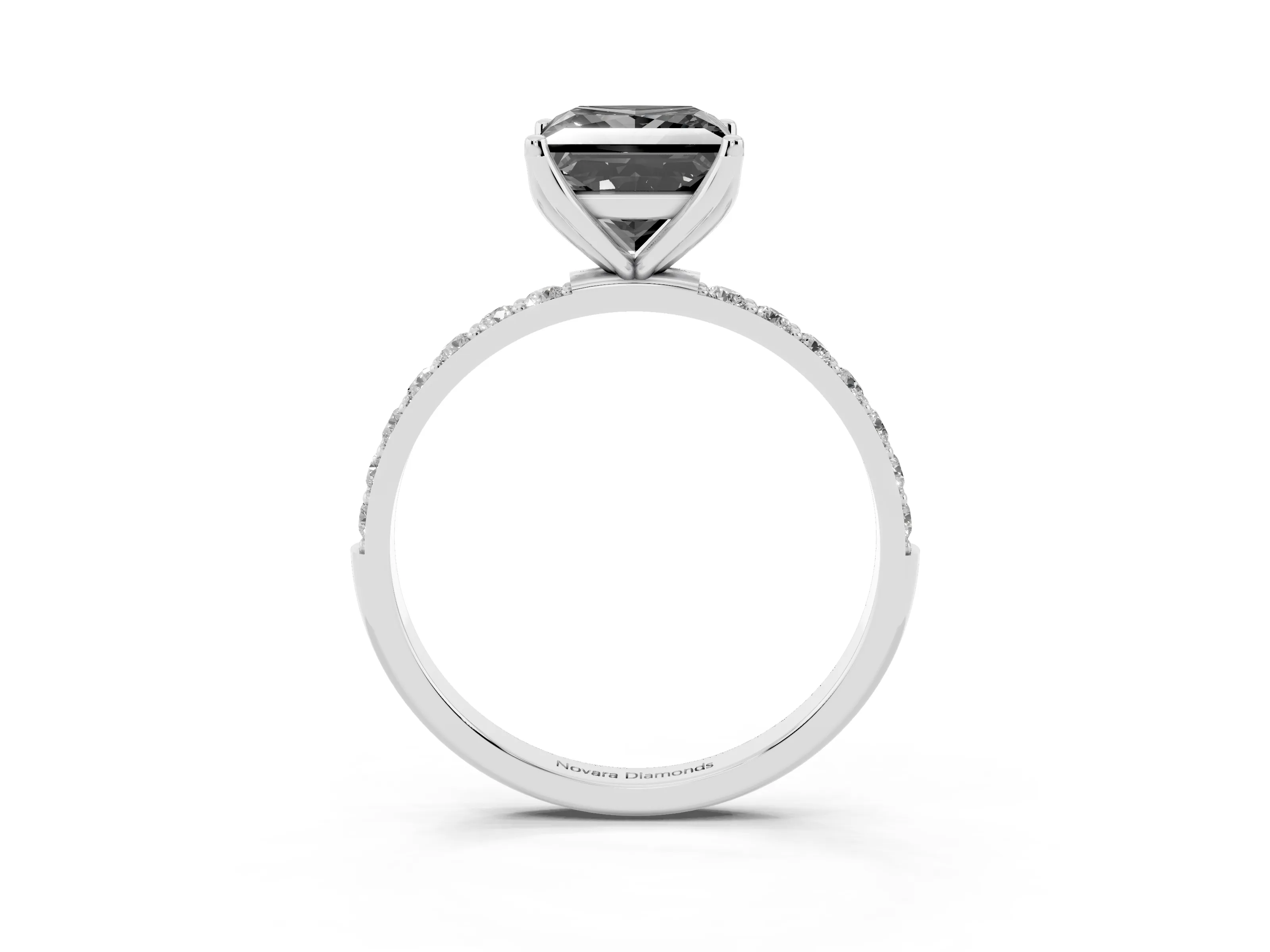 Fancy Black Princess Cut Diamond Solitaire Engagement Ring Set in Platinum with Round Pavé Band and Prong Setting