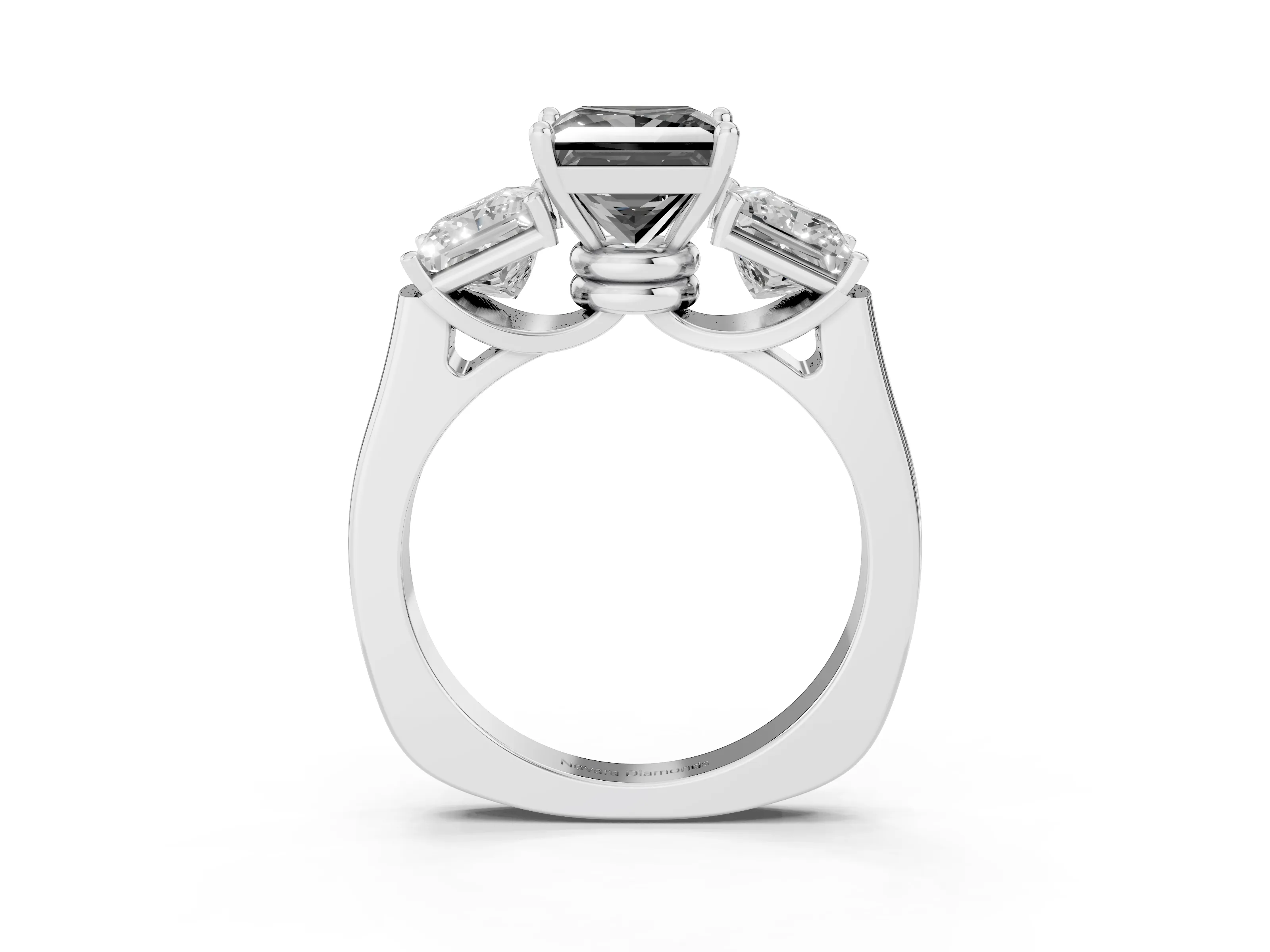 Fancy Black Princess Cut Diamond Three-Stone Trellis Ring Set in Platinum with Comfort Fit Band