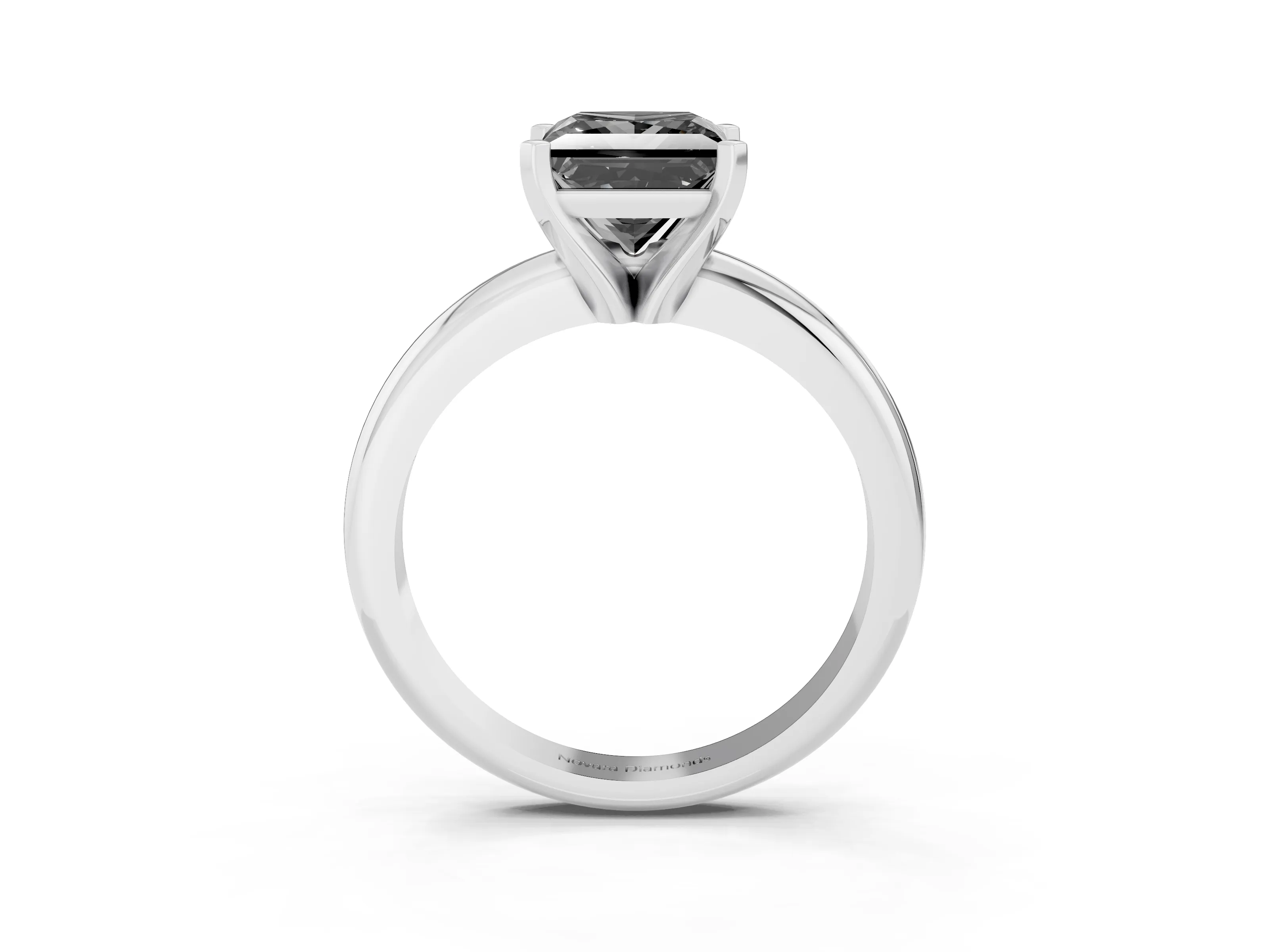 Fancy Black Princess Cut Diamond Solitaire Engagement Ring Set in White gold with Round Band and Prong Setting