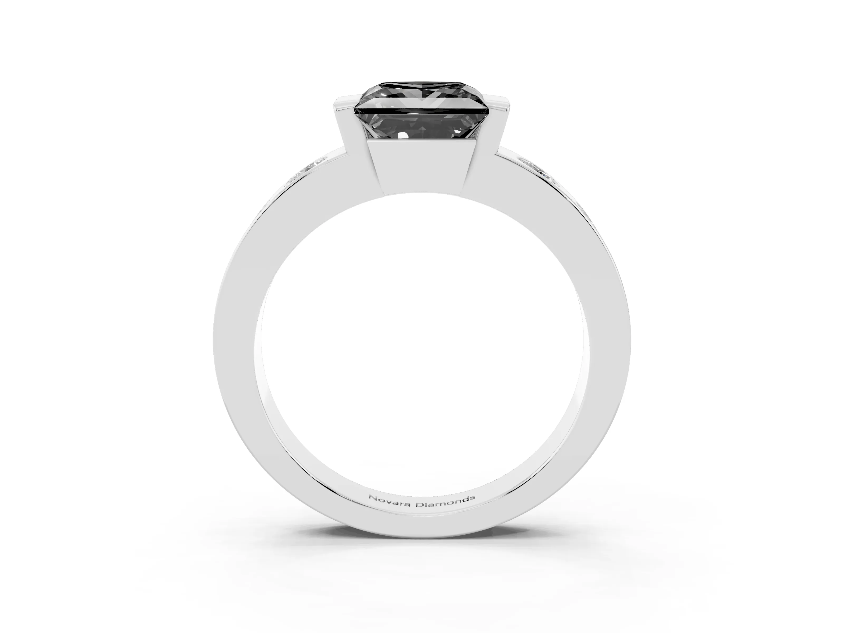 Fancy Black Princess Cut Diamond Channel-Set Band Ring Set in White gold with Bezel Prong Setting