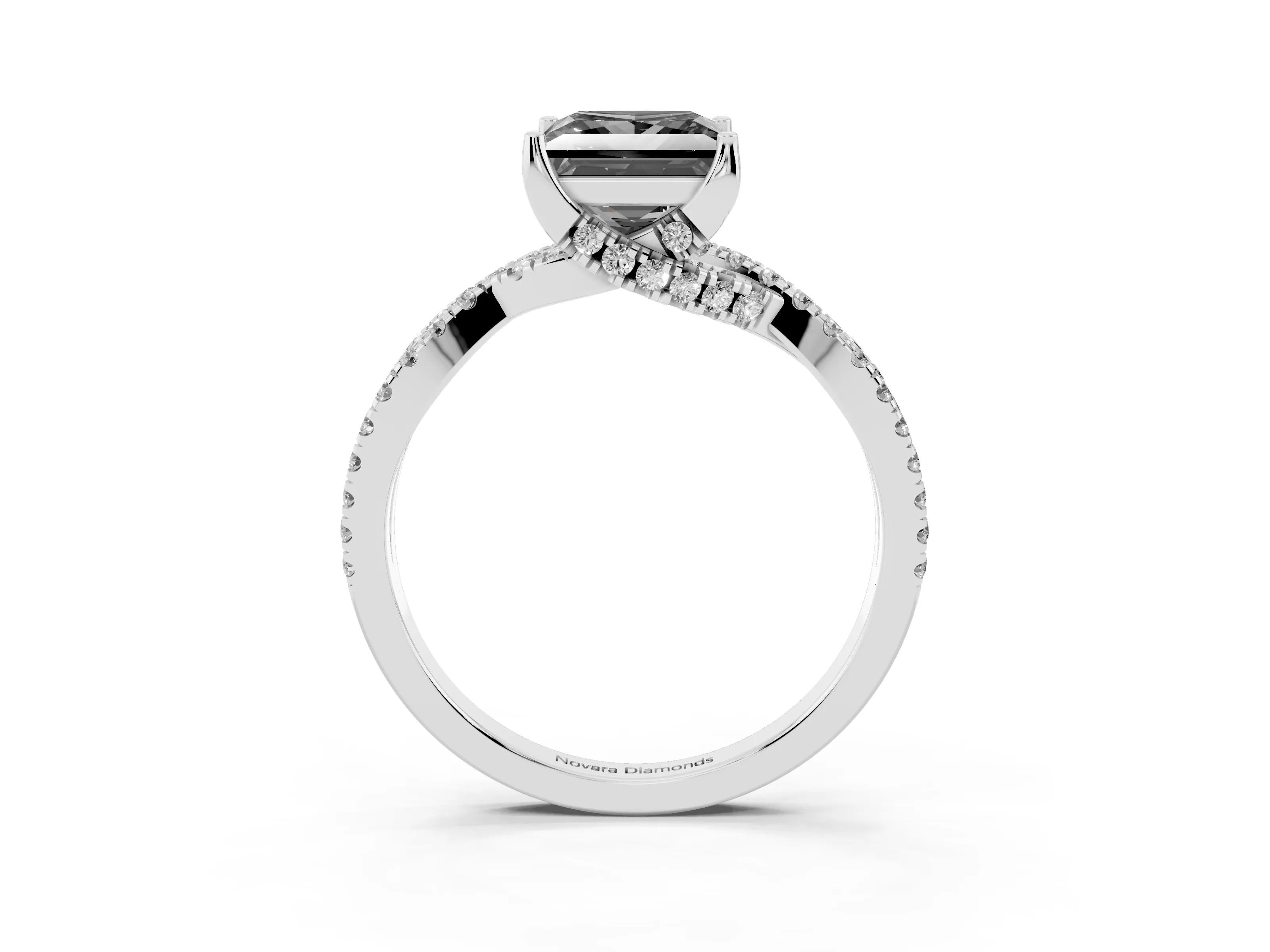 Fancy Black Princess Cut Diamond Twist Pavé Solitaire Engagement Ring Set in Platinum with Prong Setting