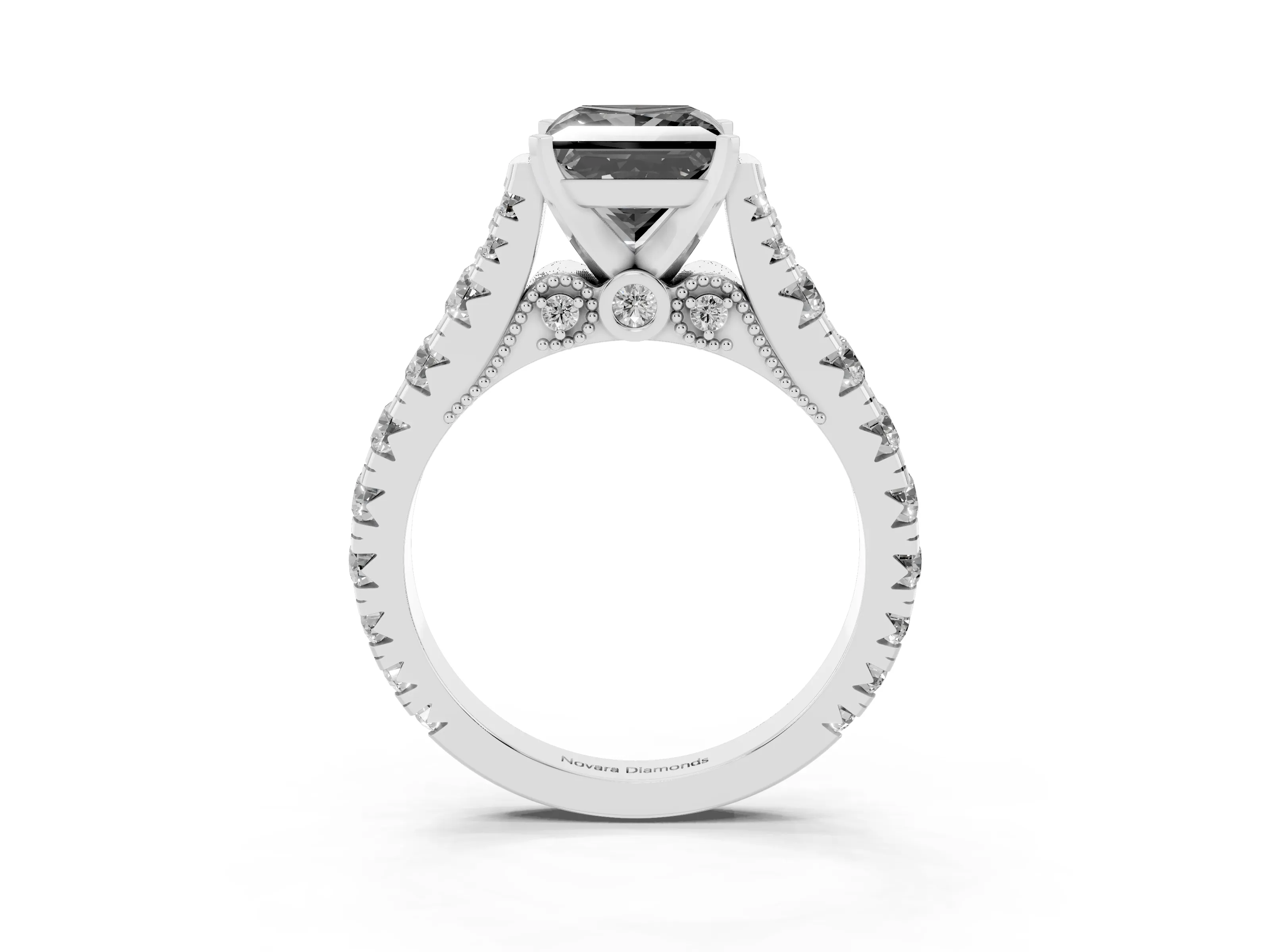 Fancy Black Princess Cut Diamond Classic Solitaire Ring Set in Silver with Pavé Band and Prong Setting