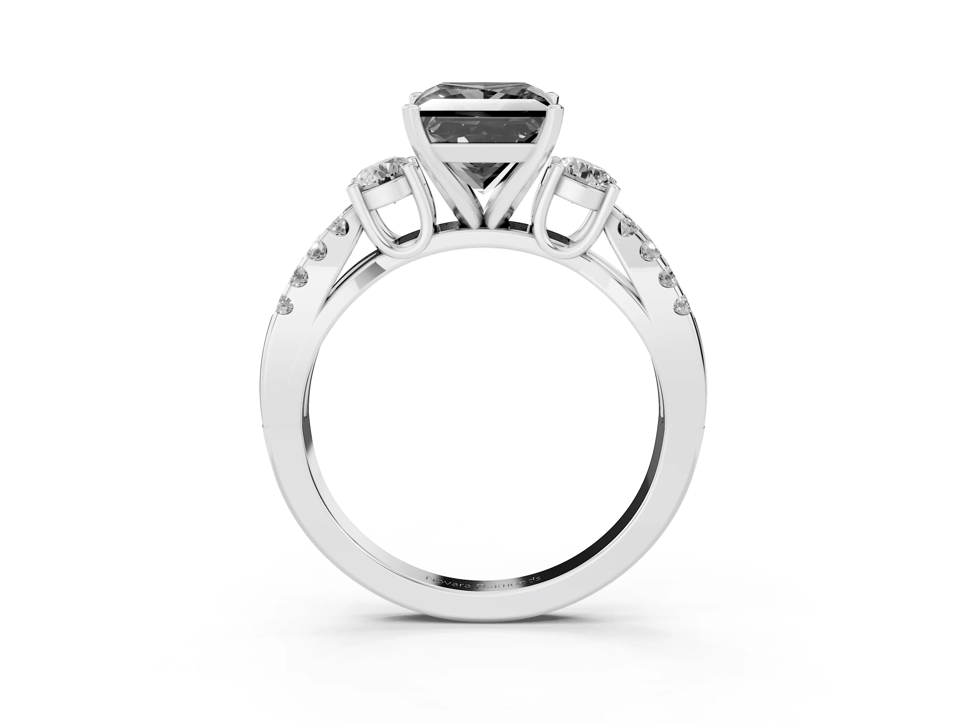 Fancy Black Princess Cut Diamond Three-Stone Ring Set in Silver with Pavé Split Shank and Prong Setting