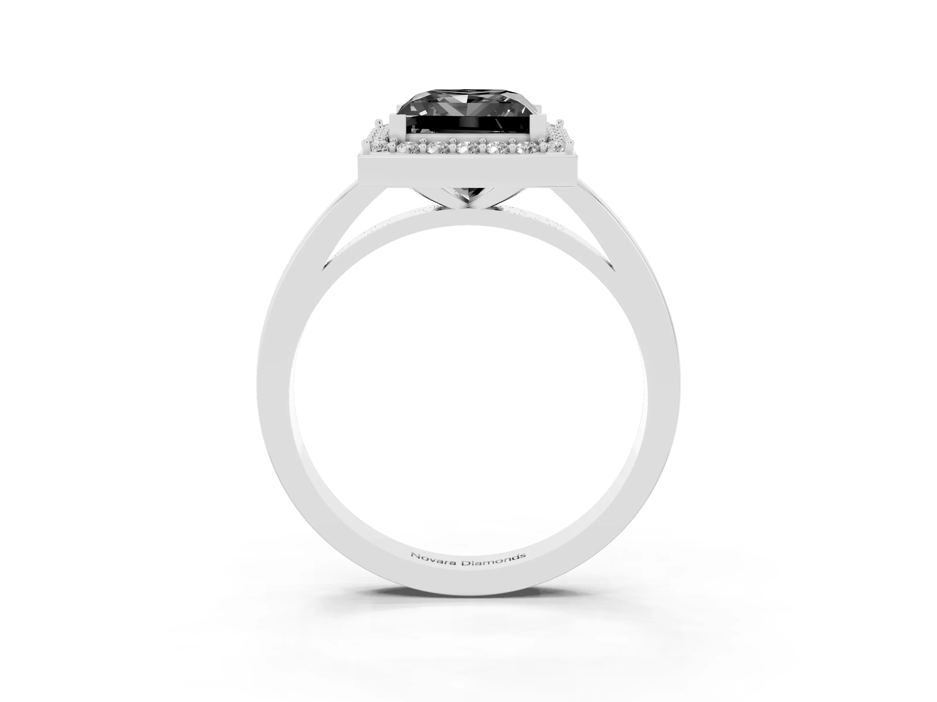 Fancy Black Princess Cut Diamond Halo Ring Set in White gold with Solitaire Band and Prong Setting