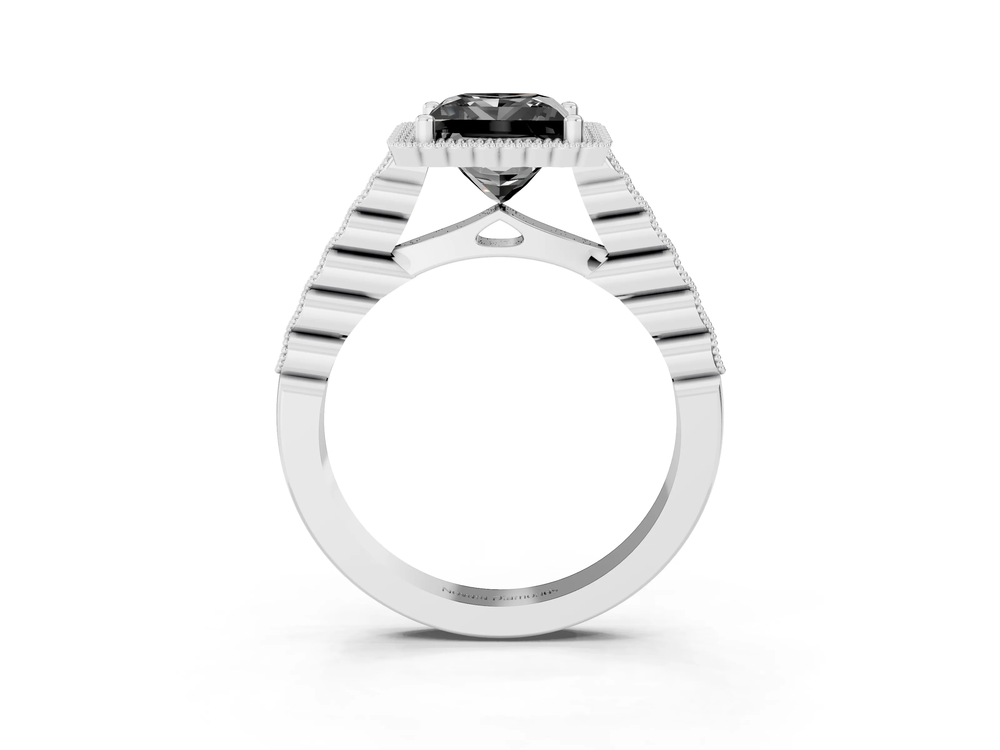 Fancy Black Princess Cut Diamond Halo Ring Set in Platinum with Pavé Milgrain Band