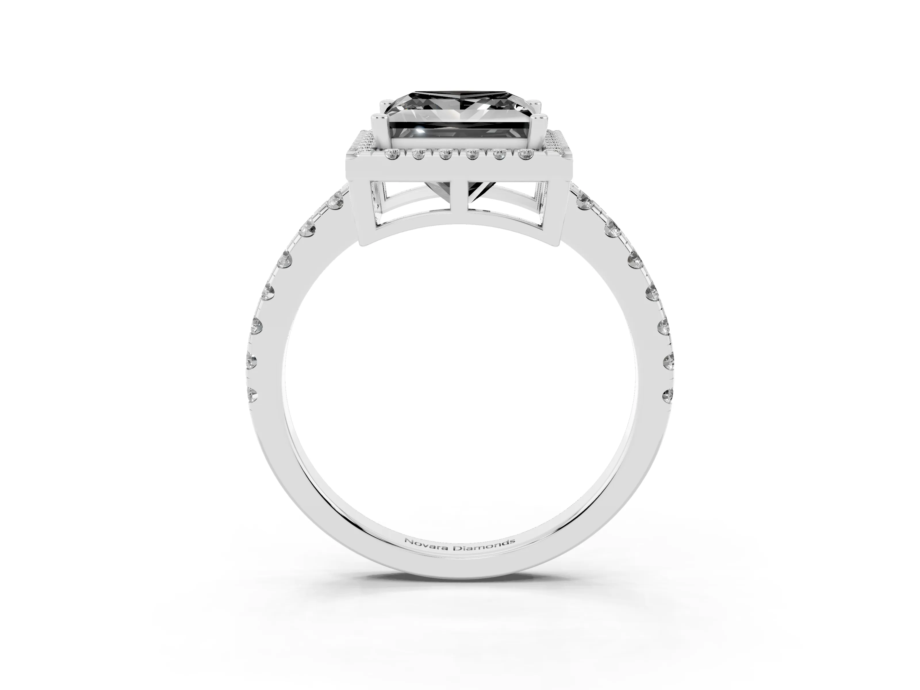 Fancy Black Princess Cut Diamond Halo Ring Set in Platinum with Delicate Pavé Band and Prong Setting