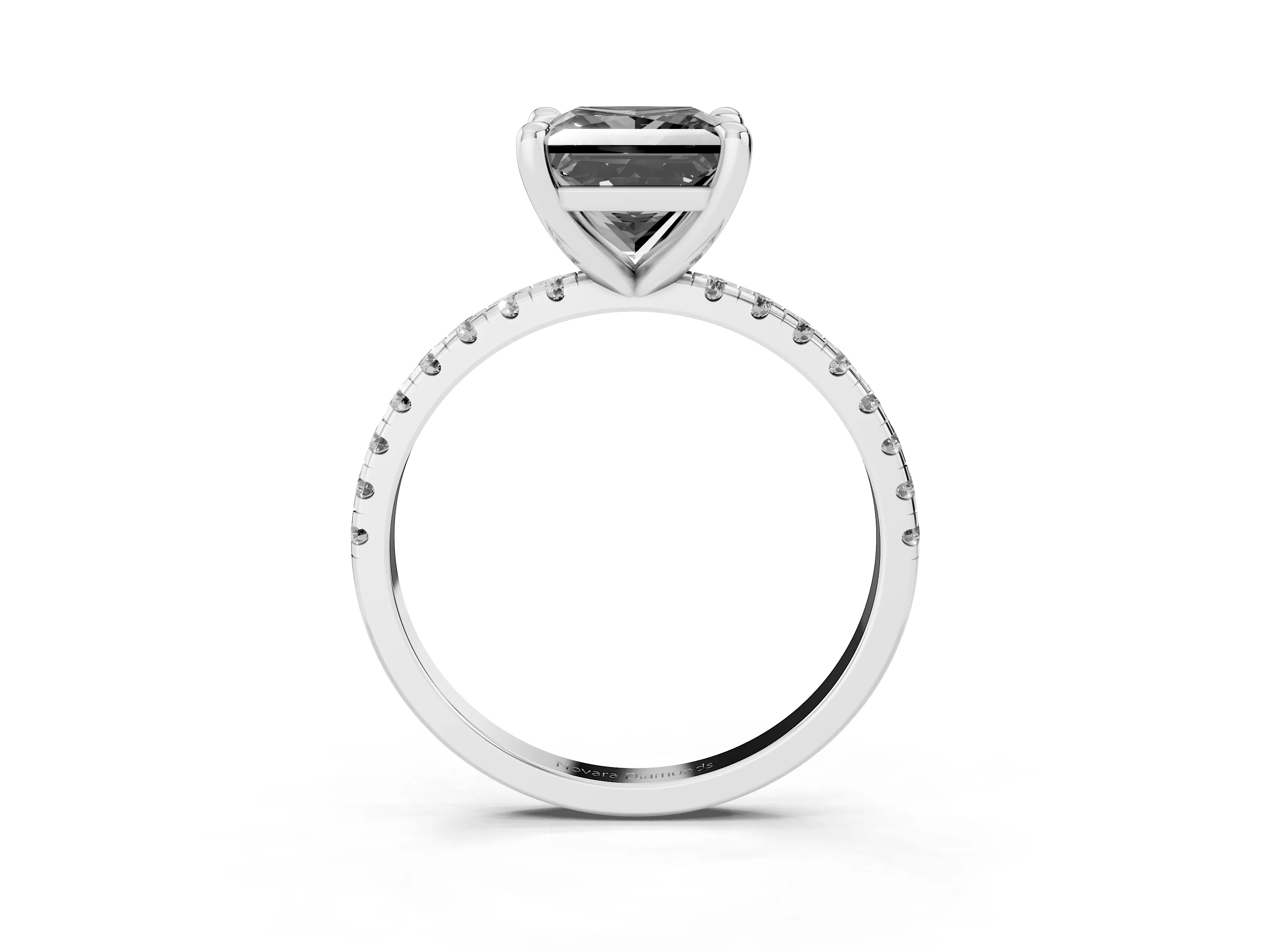 Fancy Black Princess Cut Diamond Brilliant Solitaire Ring Set in White gold with Pavé Band and Prong Setting