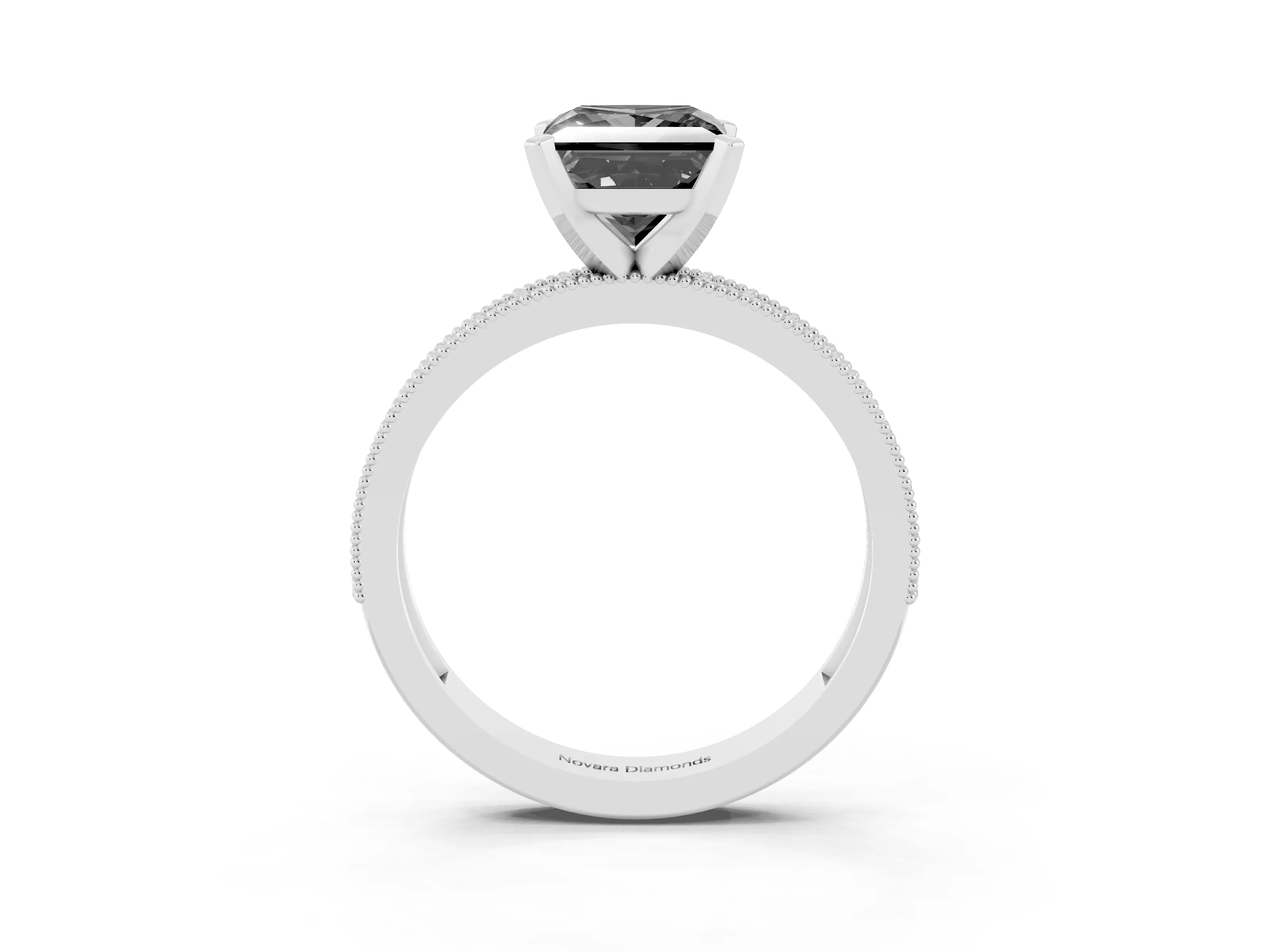 Fancy Black Princess Cut Diamond Milgrain Pavé Engagement Ring Set in Platinum with Prong Setting
