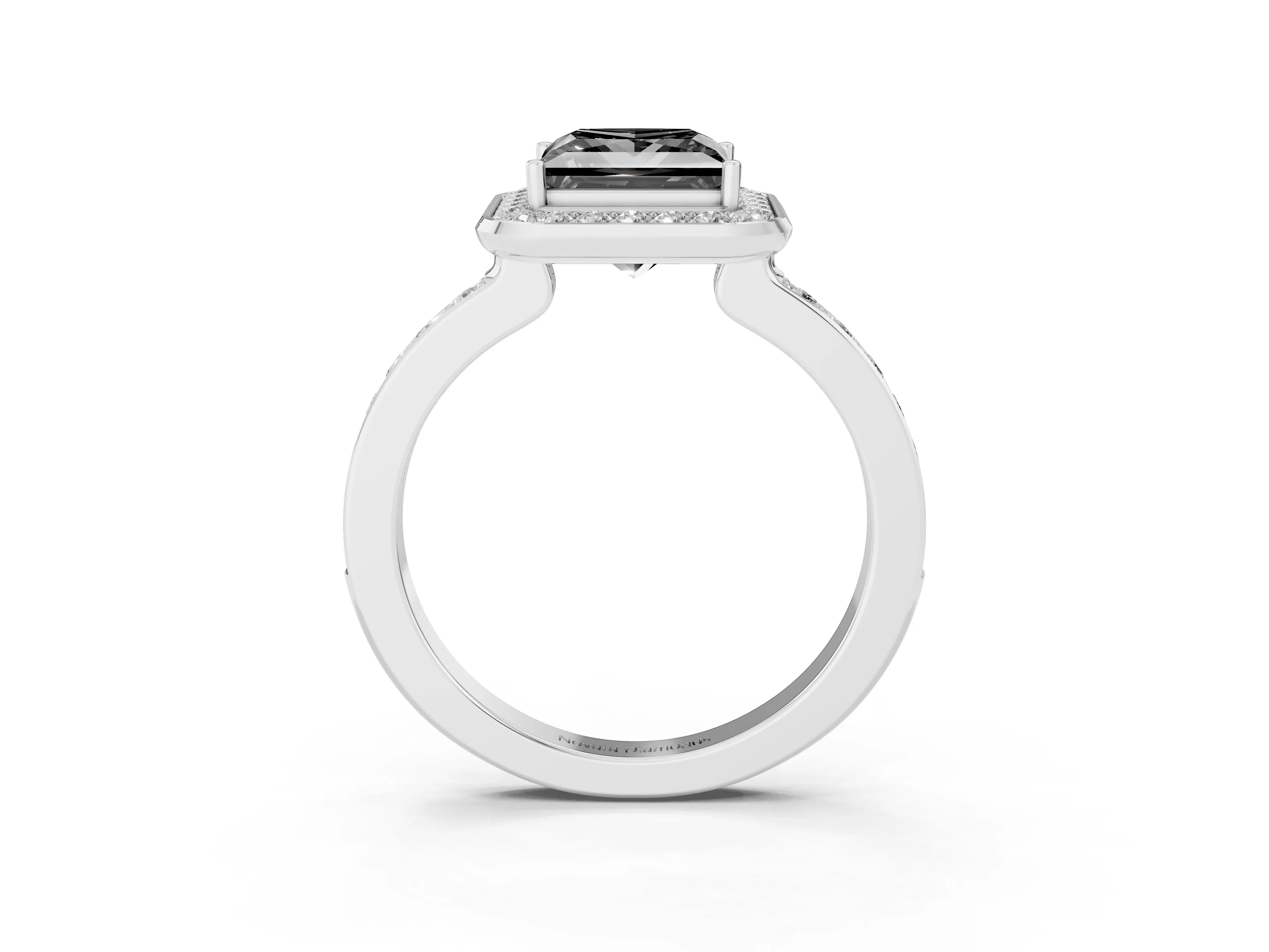 Fancy Black Princess Cut Diamond Halo Ring Set in Platinum with Bezel Frame and Pavé Band
