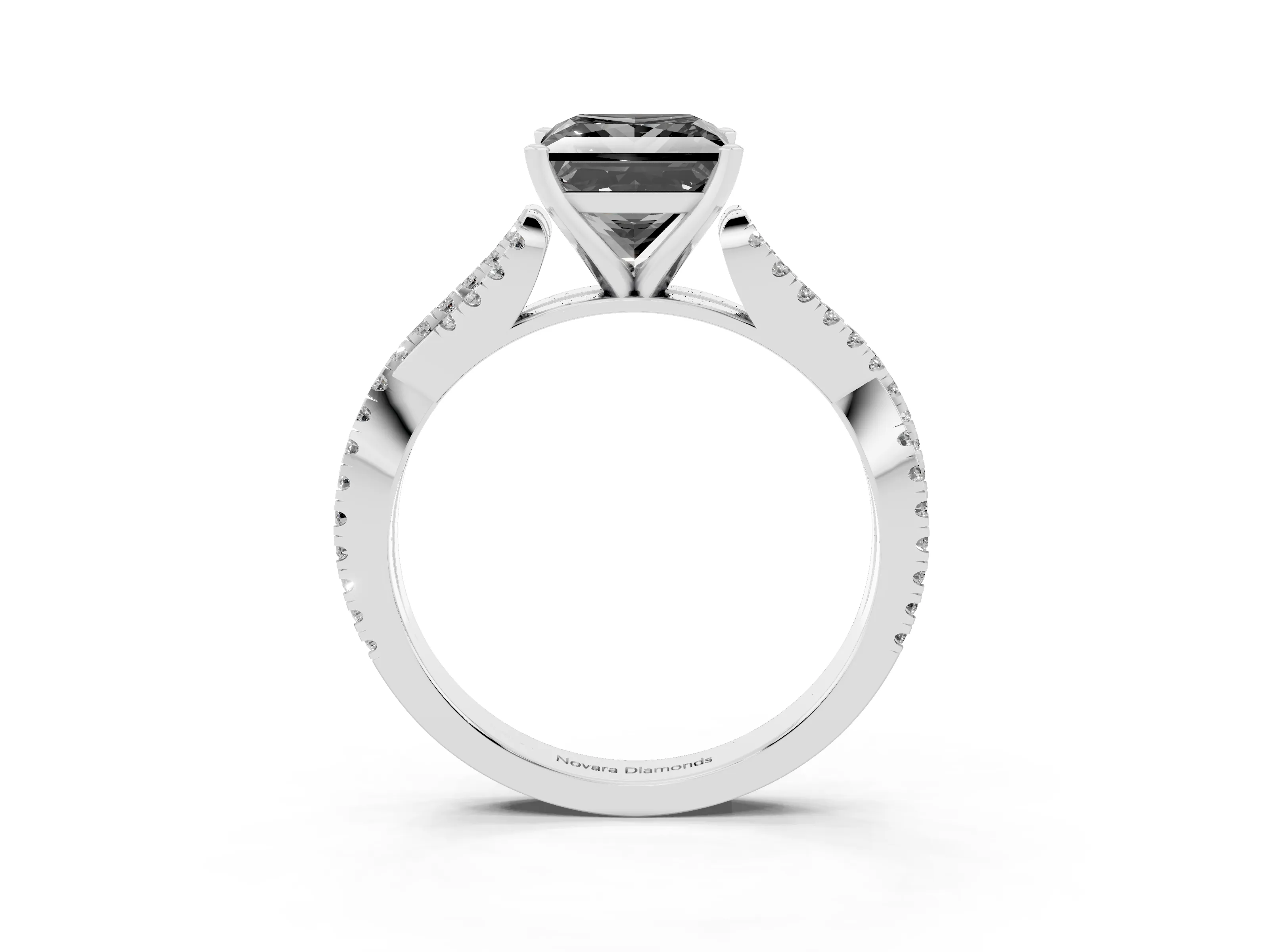 Fancy Black Princess Cut Diamond Solitaire Engagement Ring Set in Silver with Twisted Pavé Band and Prong Setting