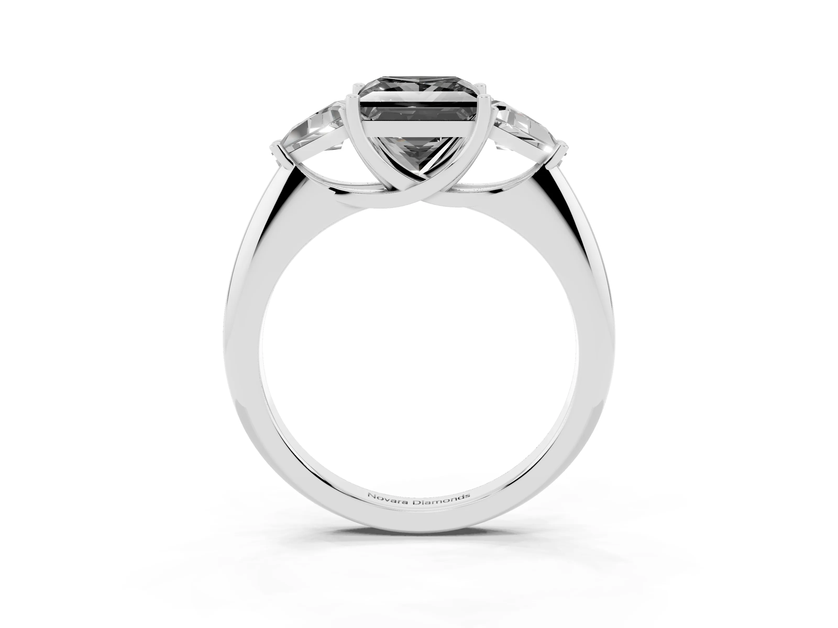 Fancy Black Princess Cut Diamond Three-Stone Engagement Ring Set in Silver with Trillion Side Stones