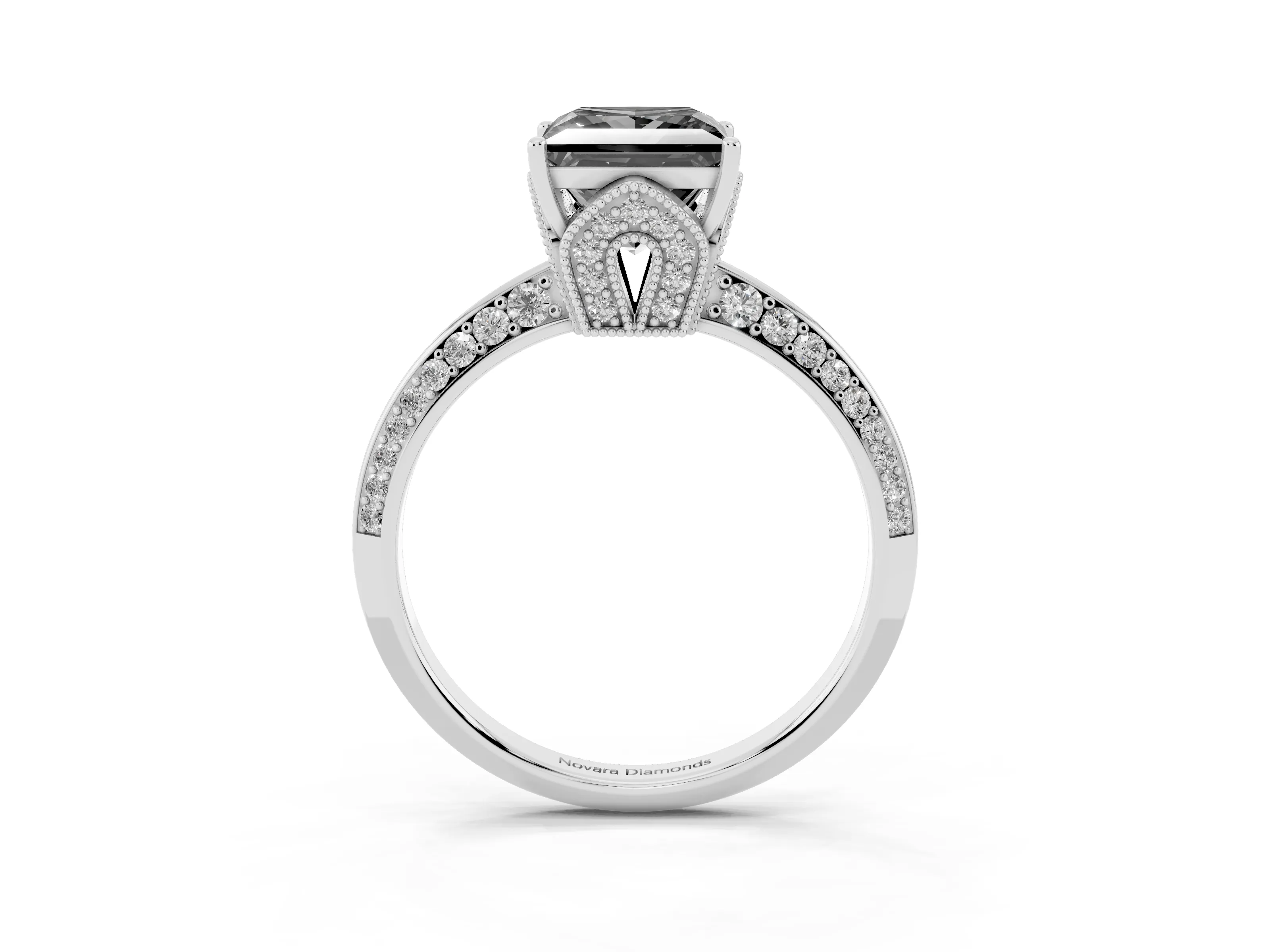 Fancy Black Princess Cut Diamond Solitaire Engagement Ring Set in Platinum with Pavé Split Shank and Prong Setting