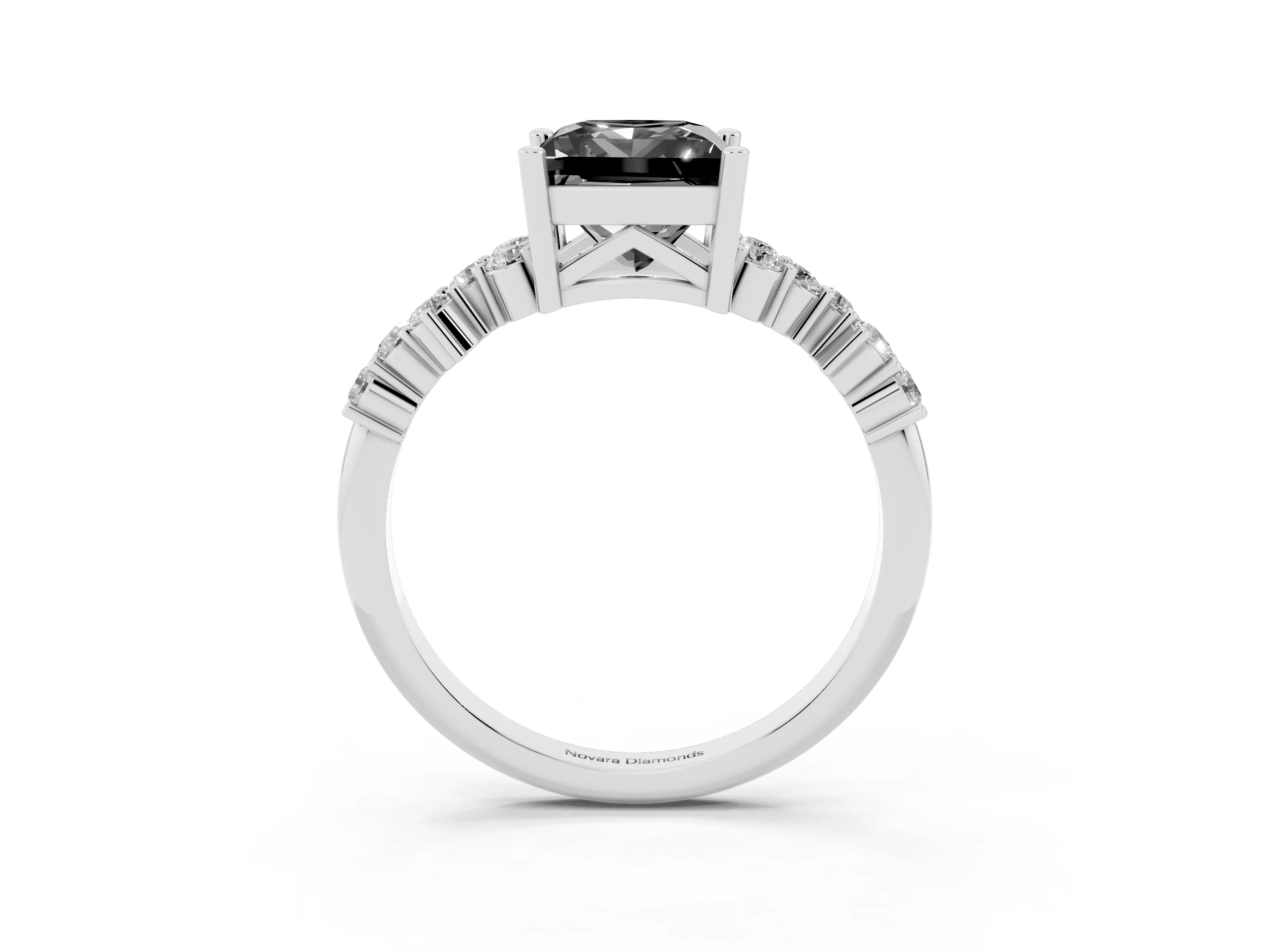 Fancy Black Princess Cut Diamond Ring Set in Platinum with Scattered Round Accents
