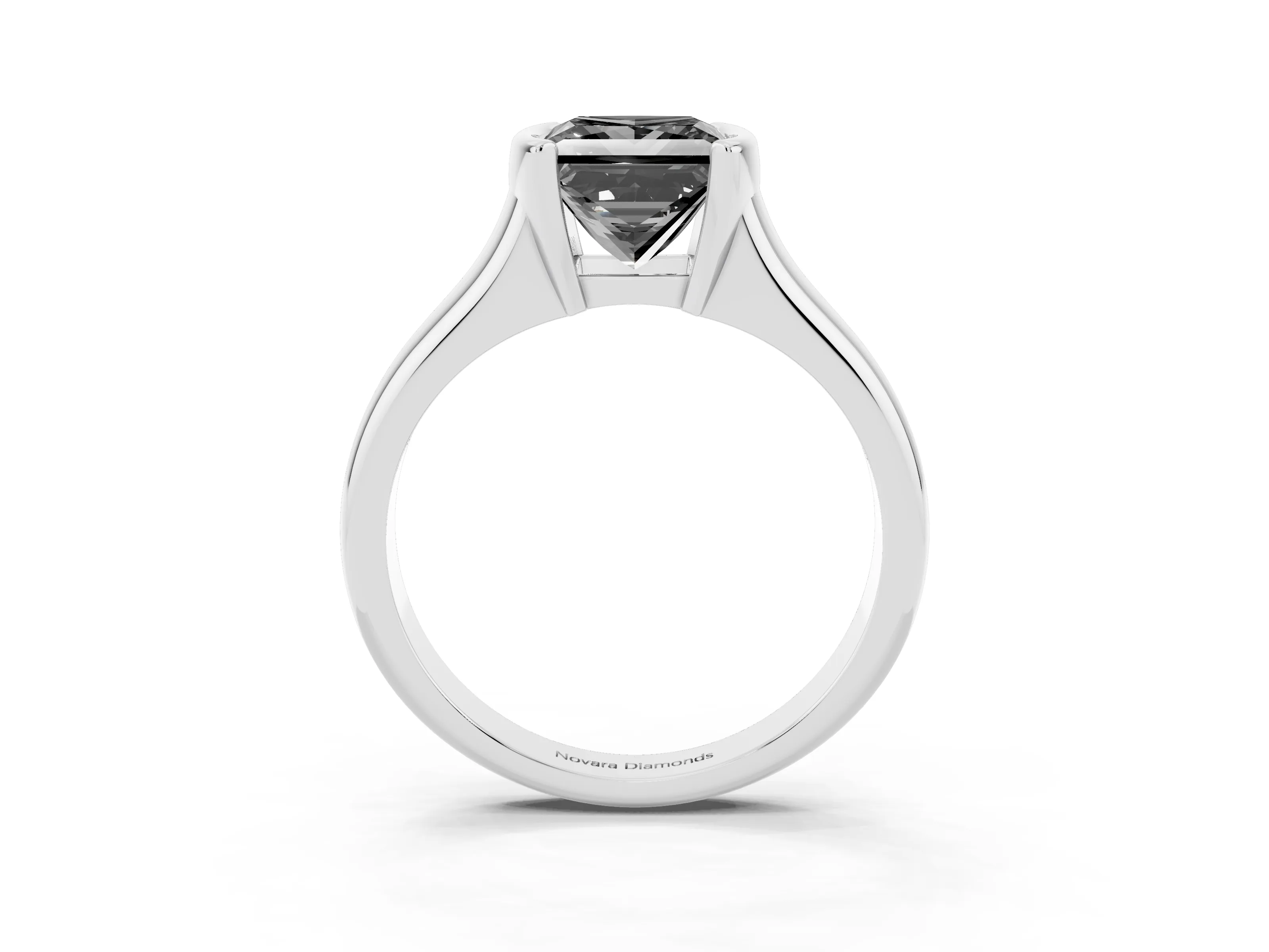 Fancy Black Princess Cut Diamond Solitaire Tension Set Ring Set in White gold with Split Shank Band