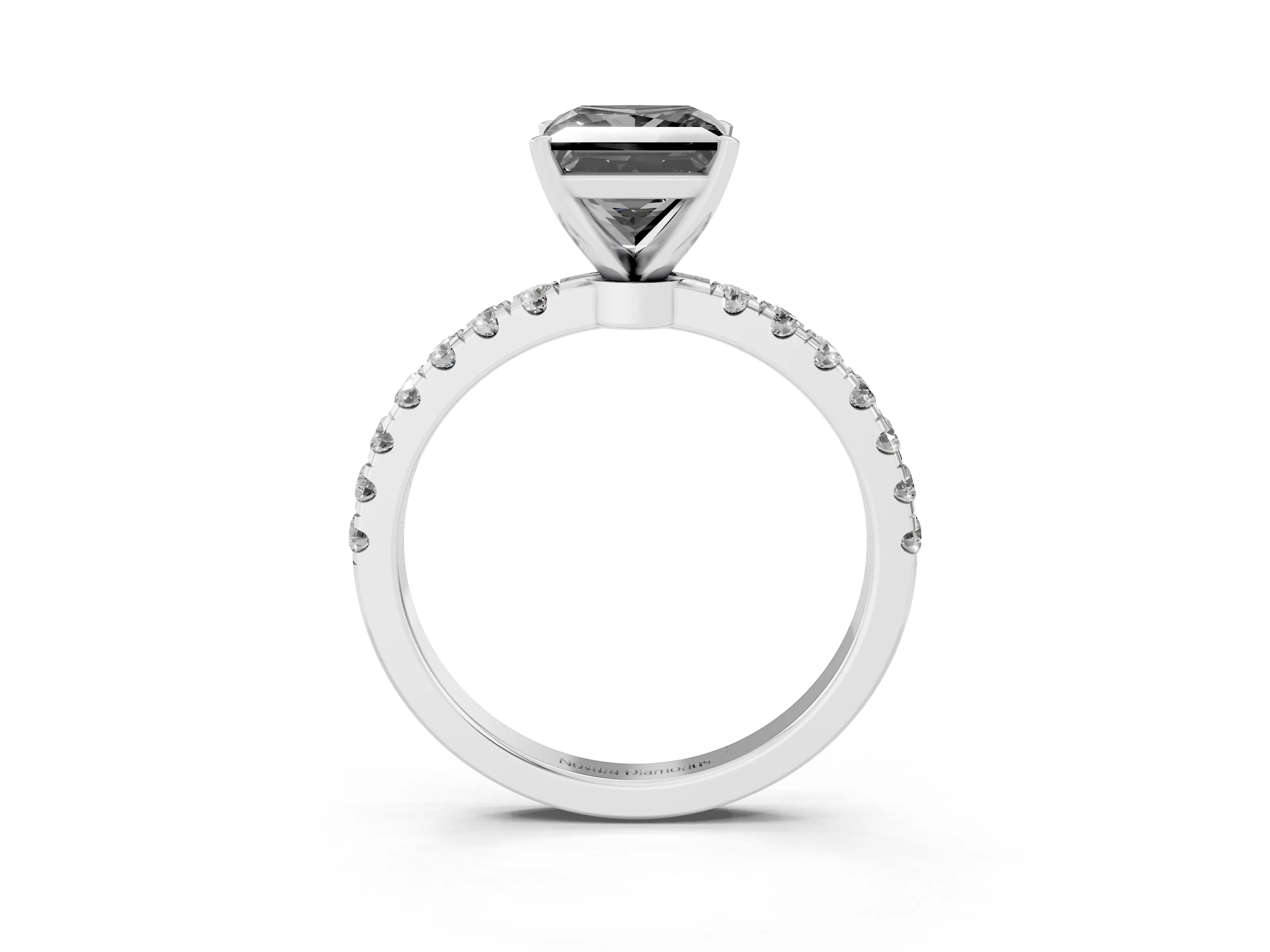 Fancy Black Princess Cut Diamond Solitaire Ring Set in Silver with Pavé Accents and Prong Setting