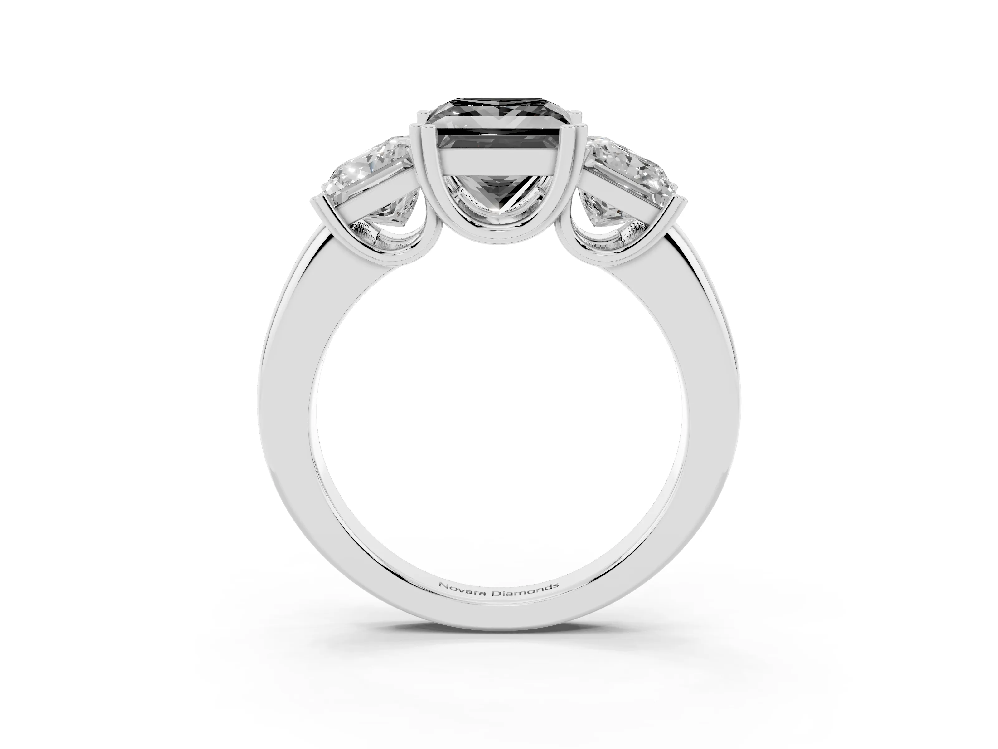 Fancy Black Princess Cut Diamond Three-Stone Ring Set in Platinum with Polished Channel-Set Band