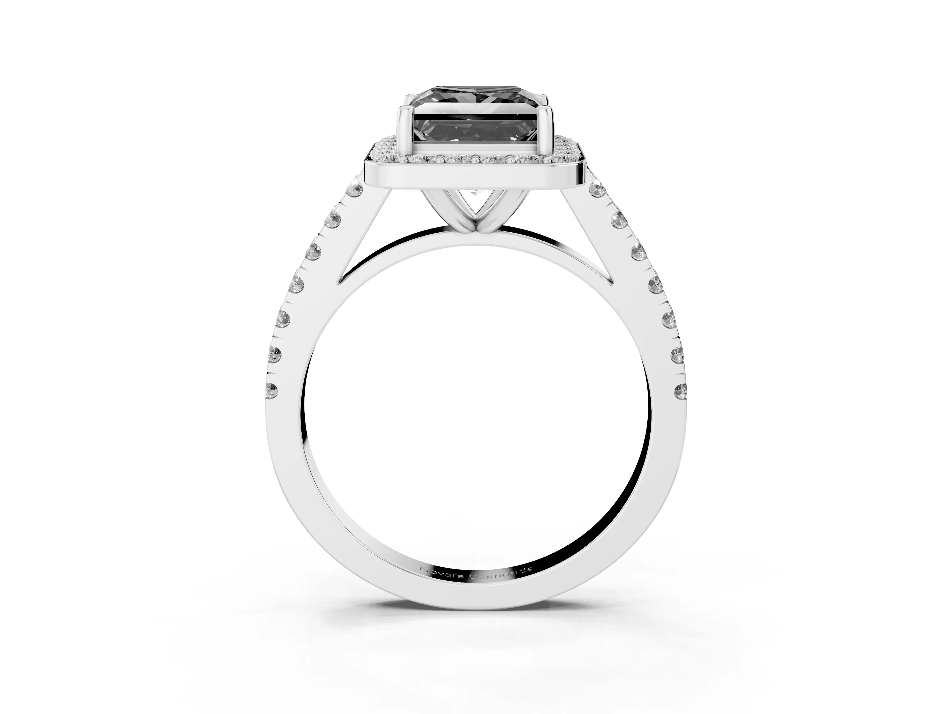 Fancy Black Princess Cut Diamond Halo Ring Set in Silver with Round Pavé Split Shank and Prong Setting