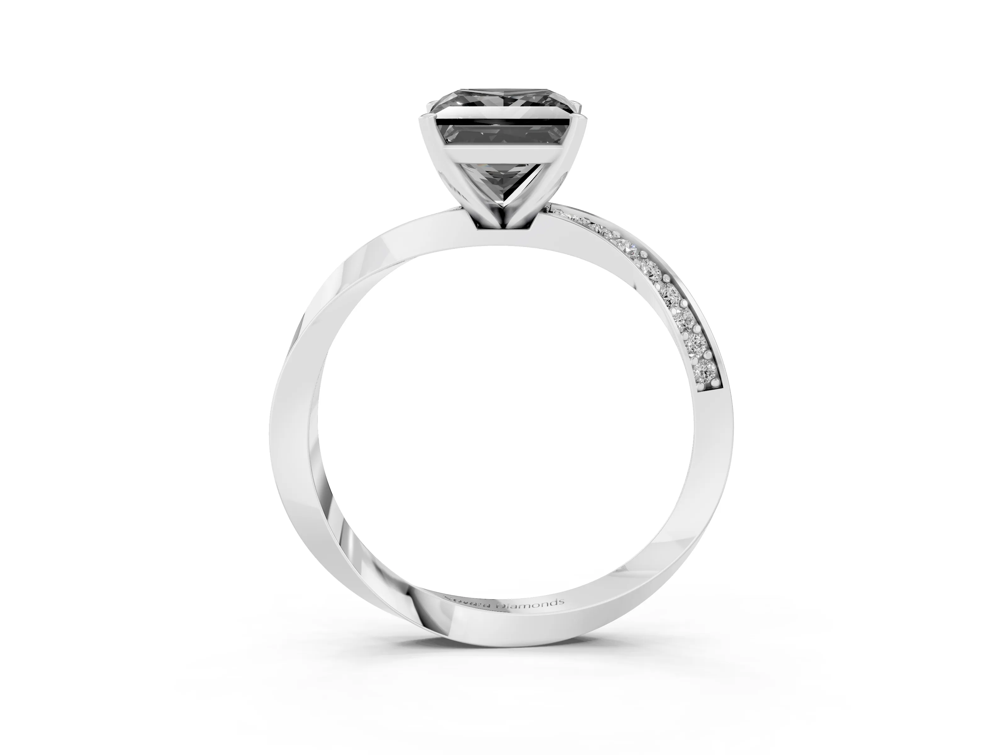 Fancy Black Princess Cut Diamond Engagement Ring Set in Silver with Side Stone Accents and Prong Setting
