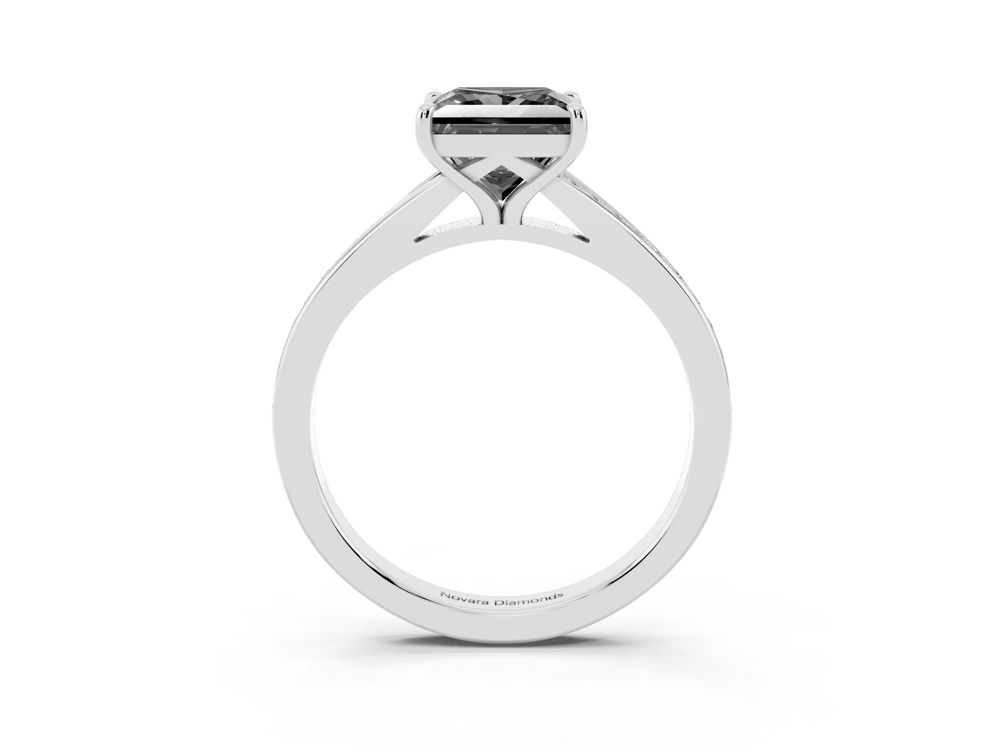 Fancy Black Princess Cut Diamond Solitaire Ring Set in Platinum with Pavé Accent Band and Classic Prong Setting