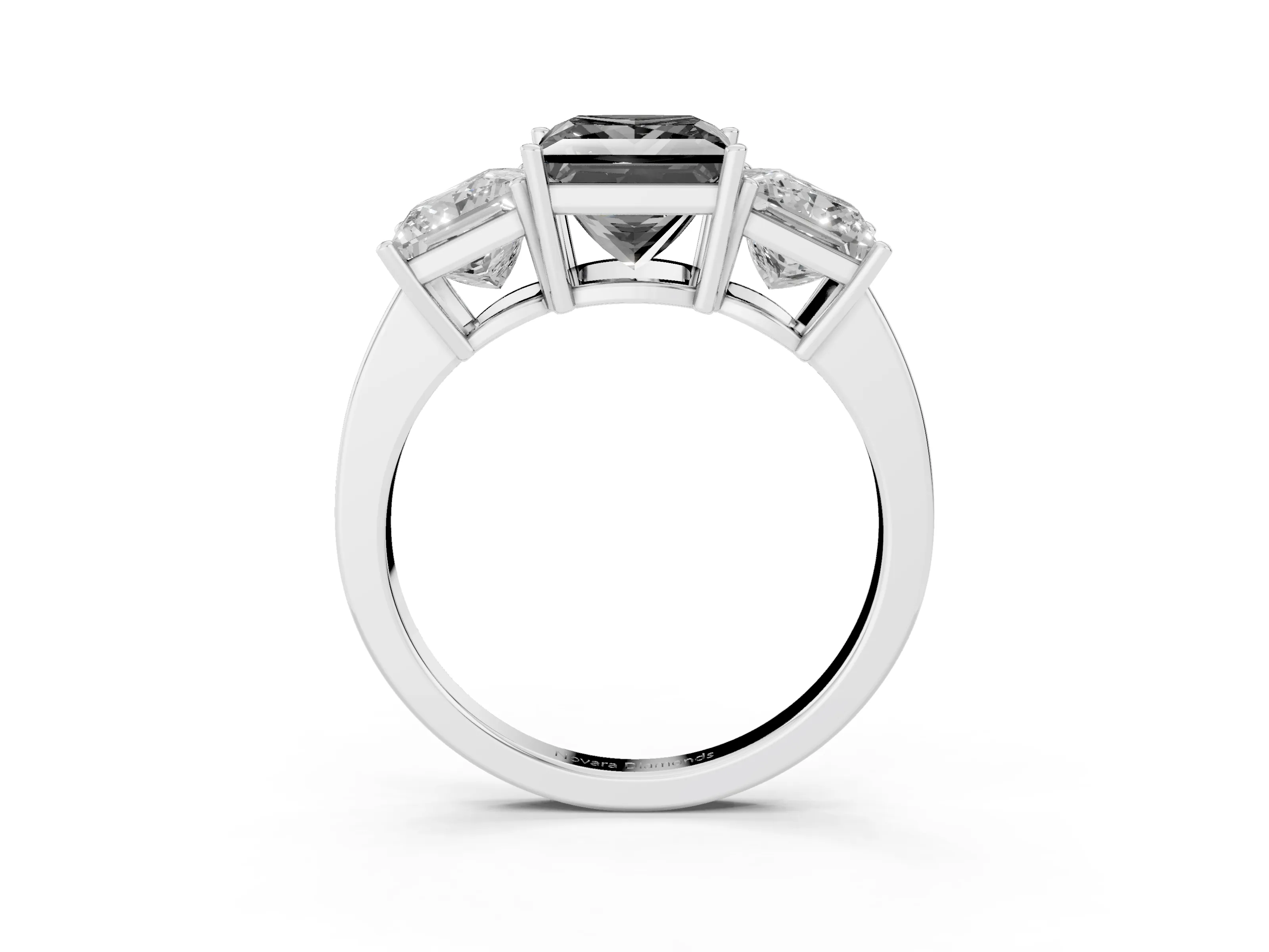 Fancy Black Princess Cut Diamond Three-Stone Engagement Ring Set in Silver with Flat Band