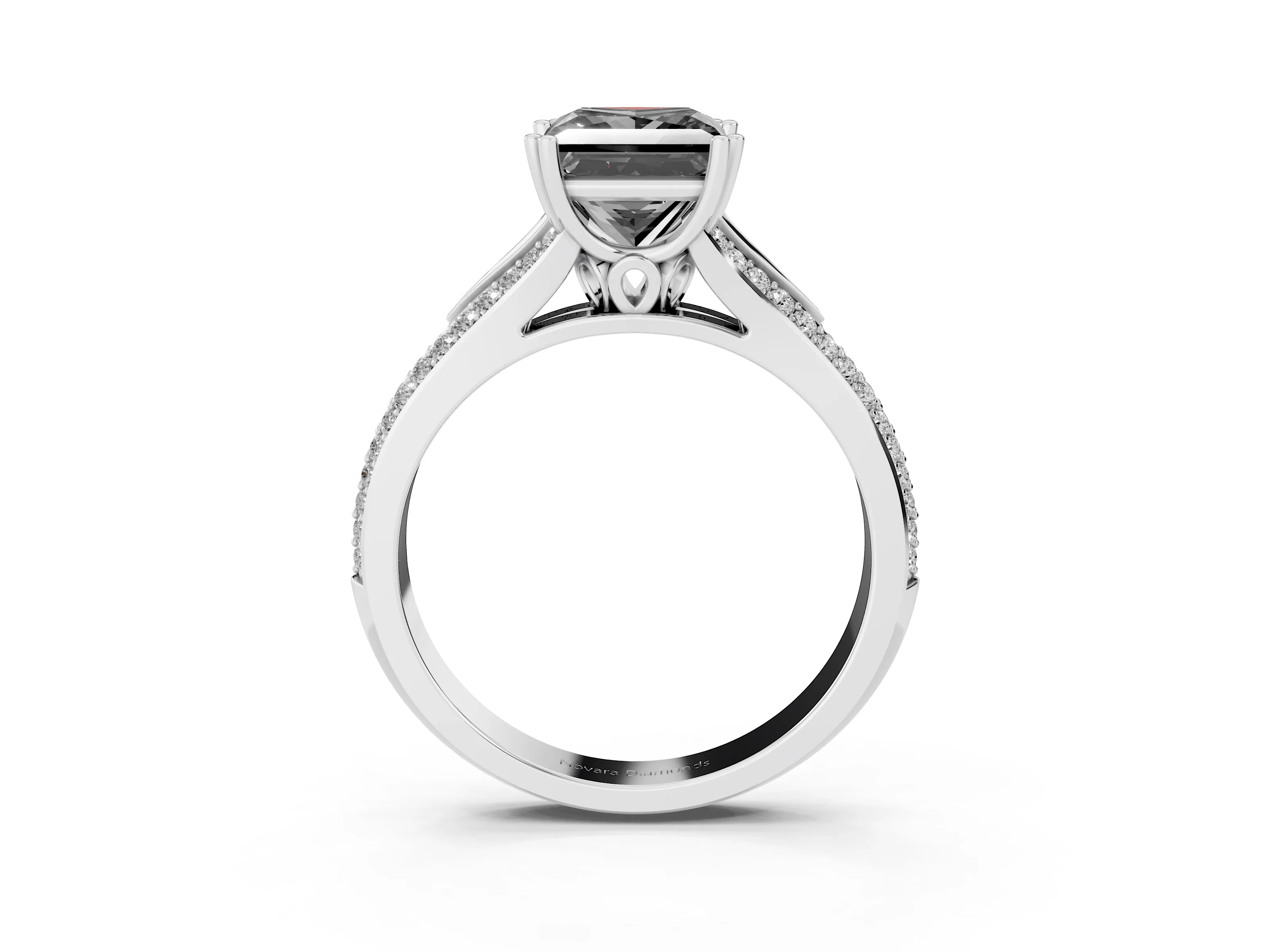 Fancy Black Princess Cut Diamond Split Shank Pavé Engagement Ring Set in Silver with Prong-Set Center Stone