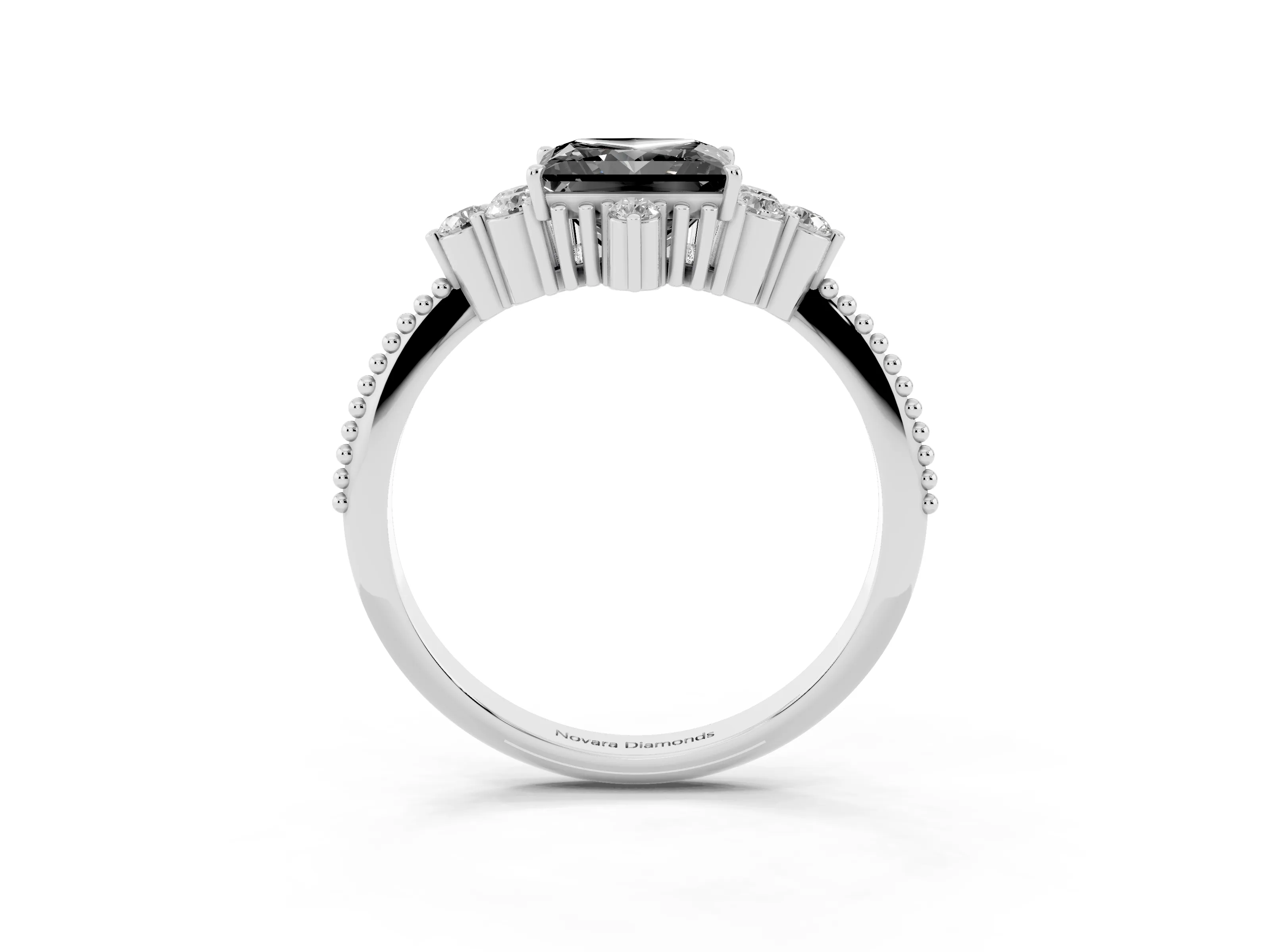 Fancy Black Princess Cut Diamond Cluster Ring Set in Silver with Beaded Band