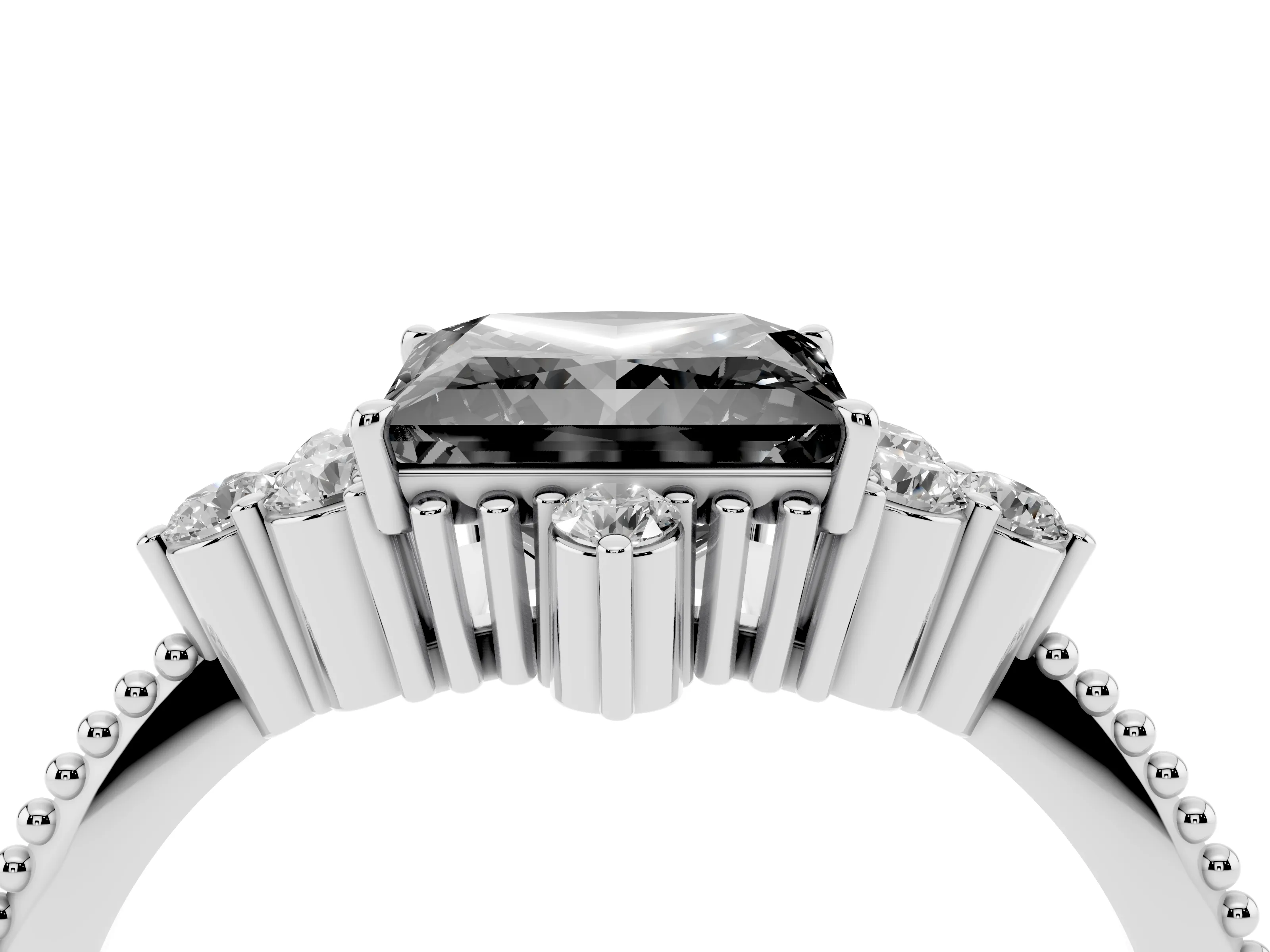 Fancy Black Princess Cut Diamond Cluster Ring Set in Silver with Beaded Band