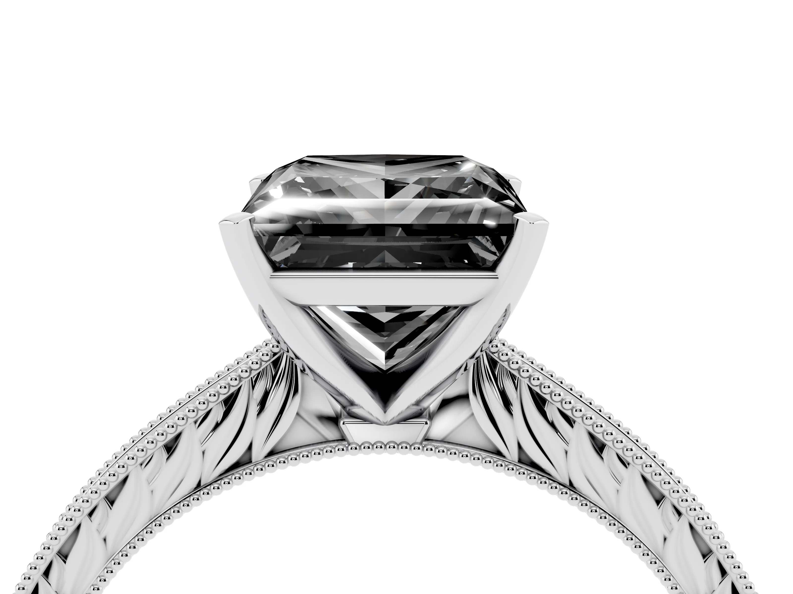 Fancy Black Princess Cut Diamond Solitaire Milgrain Engraved Band Set in Platinum with Prong Setting