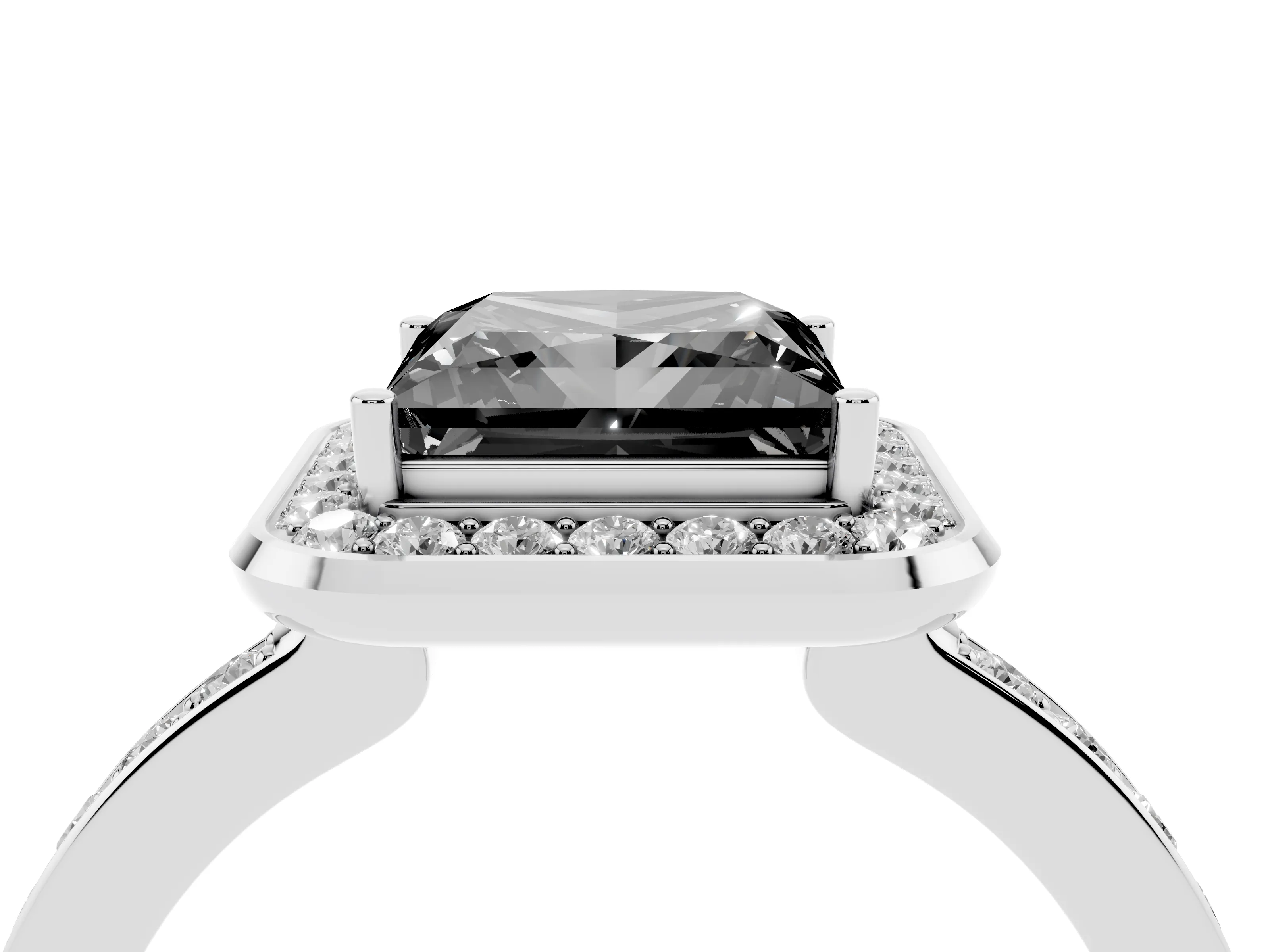 Fancy Black Princess Cut Diamond Halo Ring Set in Platinum with Bezel Frame and Pavé Band