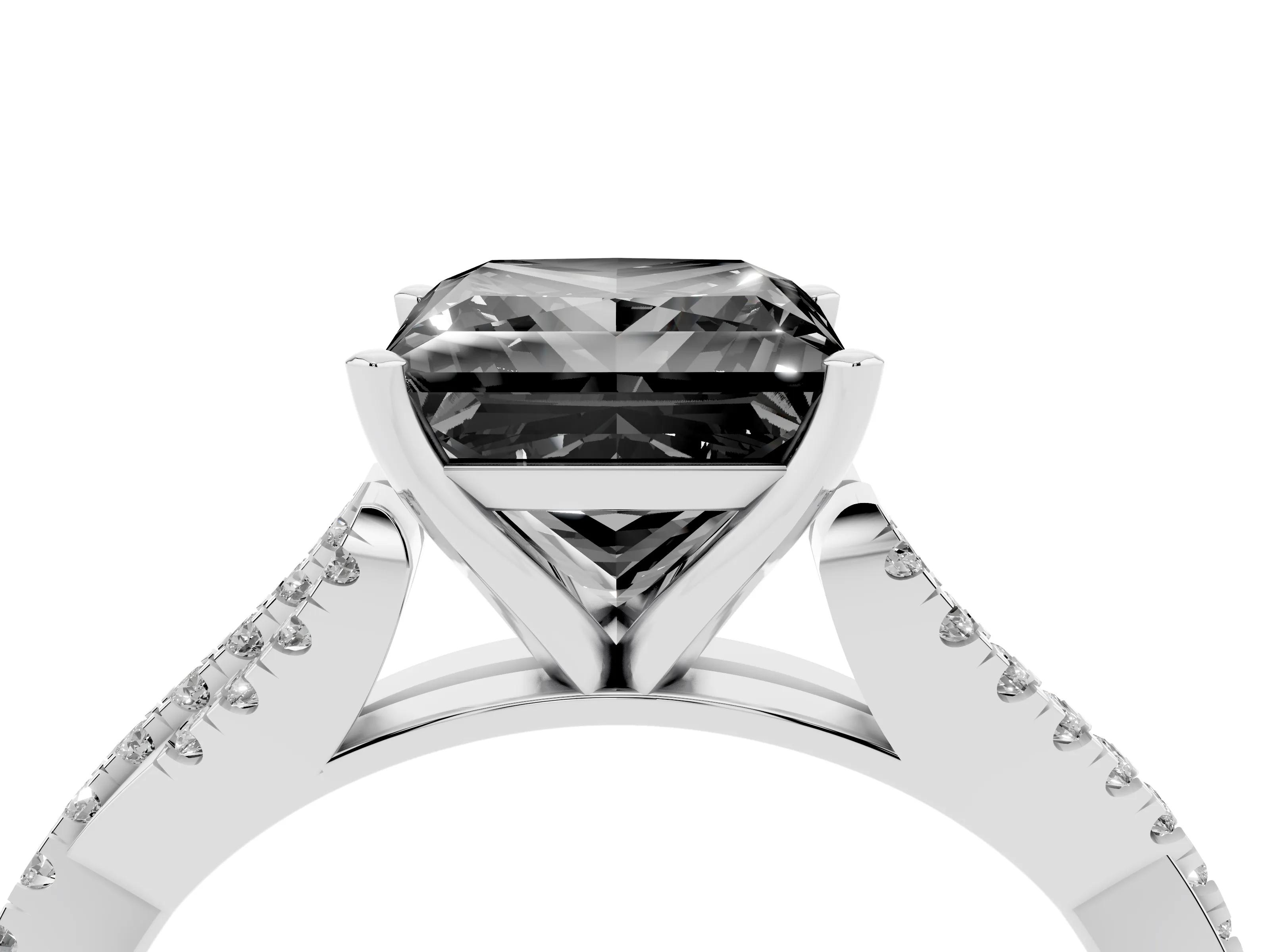 Fancy Black Princess Cut Diamond Solitaire Engagement Ring Set in Silver with Twisted Pavé Band and Prong Setting
