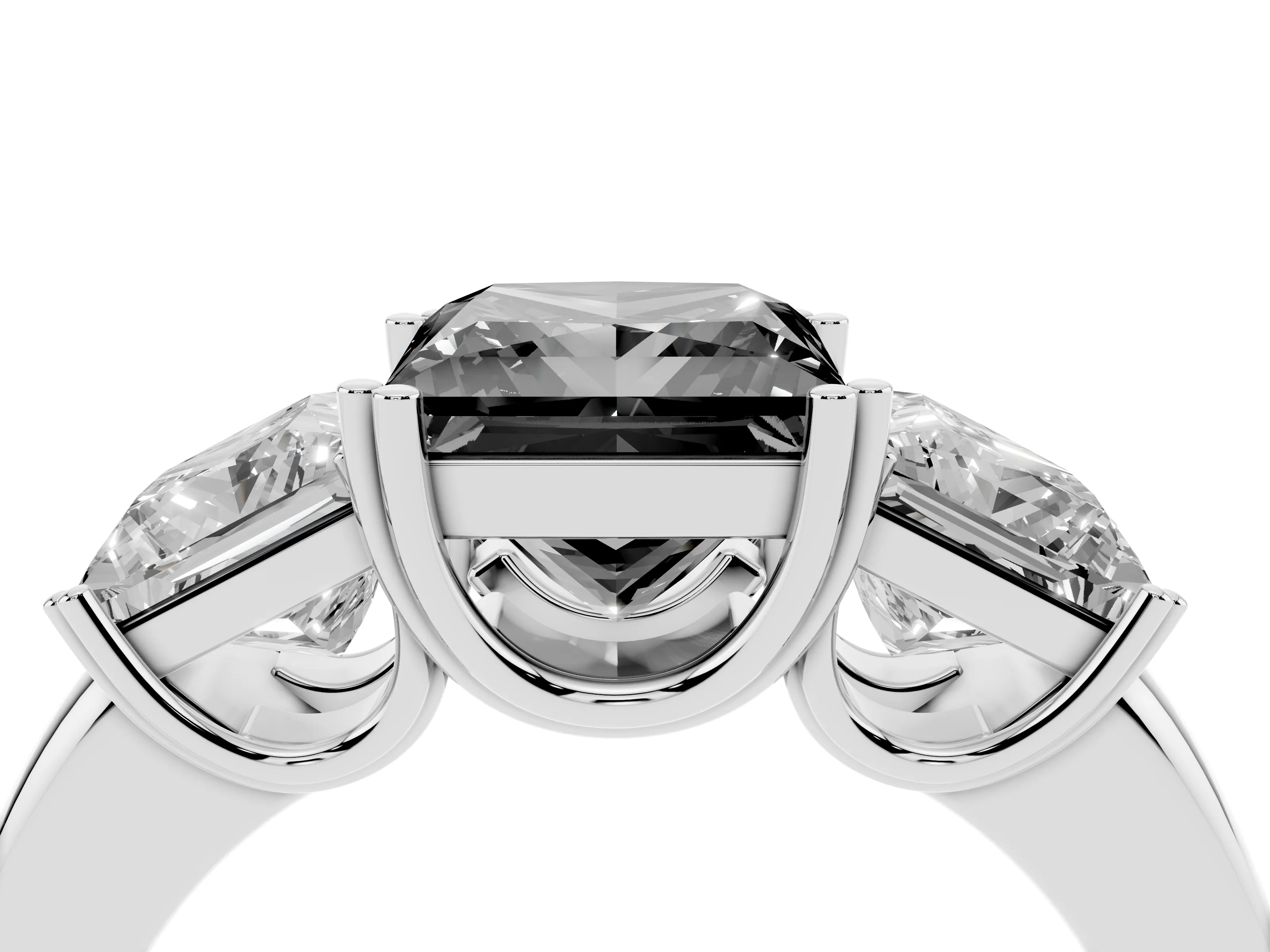 Fancy Black Princess Cut Diamond Three-Stone Ring Set in Platinum with Polished Channel-Set Band