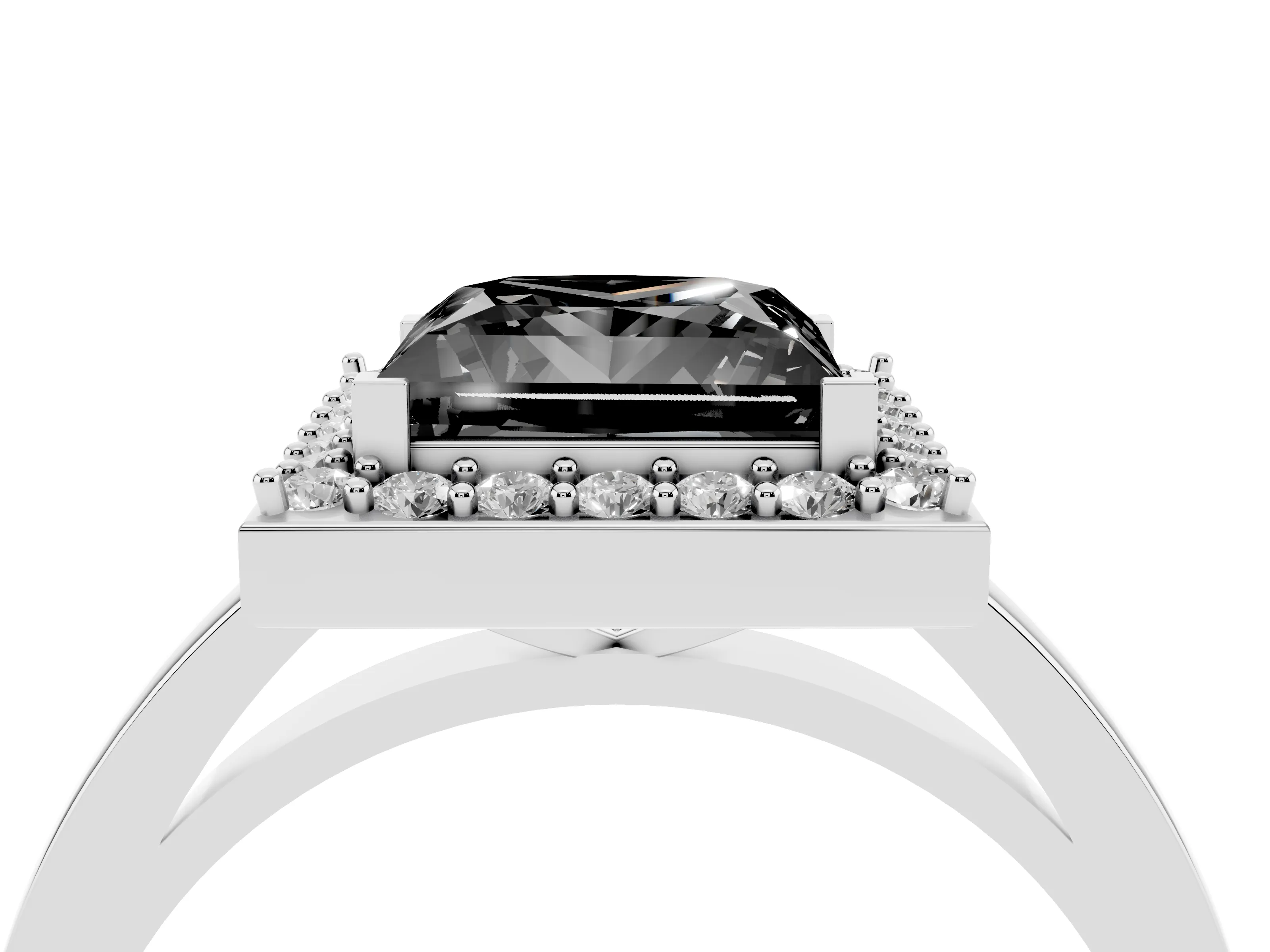 Fancy Black Princess Cut Diamond Halo Ring Set in White gold with Solitaire Band and Prong Setting
