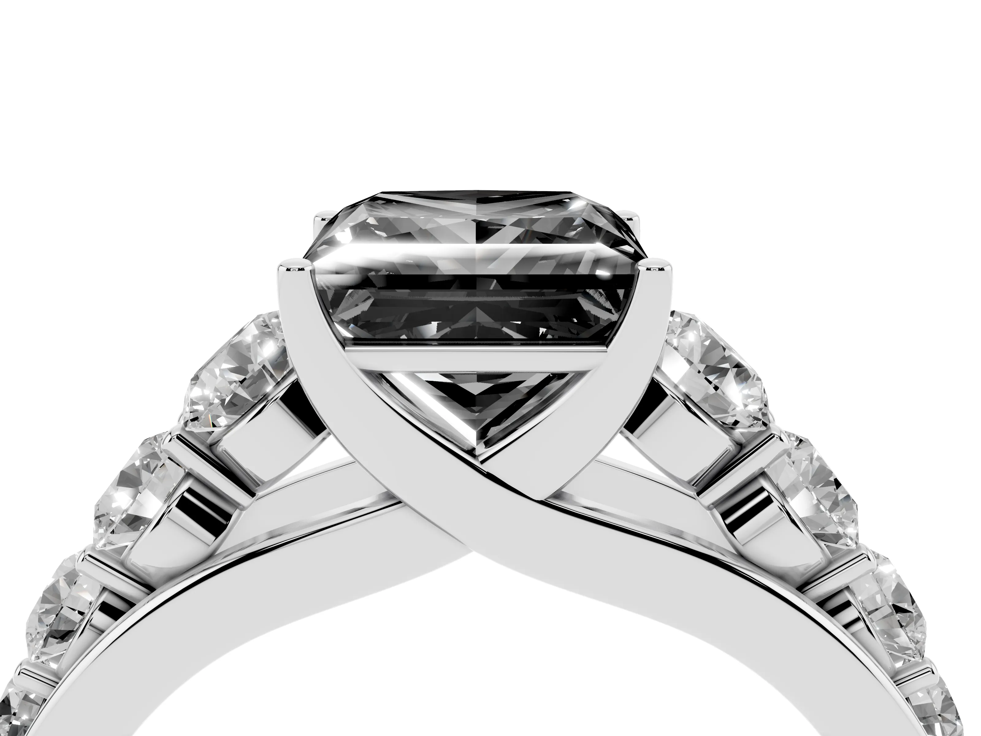 Fancy Black Princess Cut Diamond Solitaire Ring Set in Platinum with Pavé-Set Band and Prong Setting
