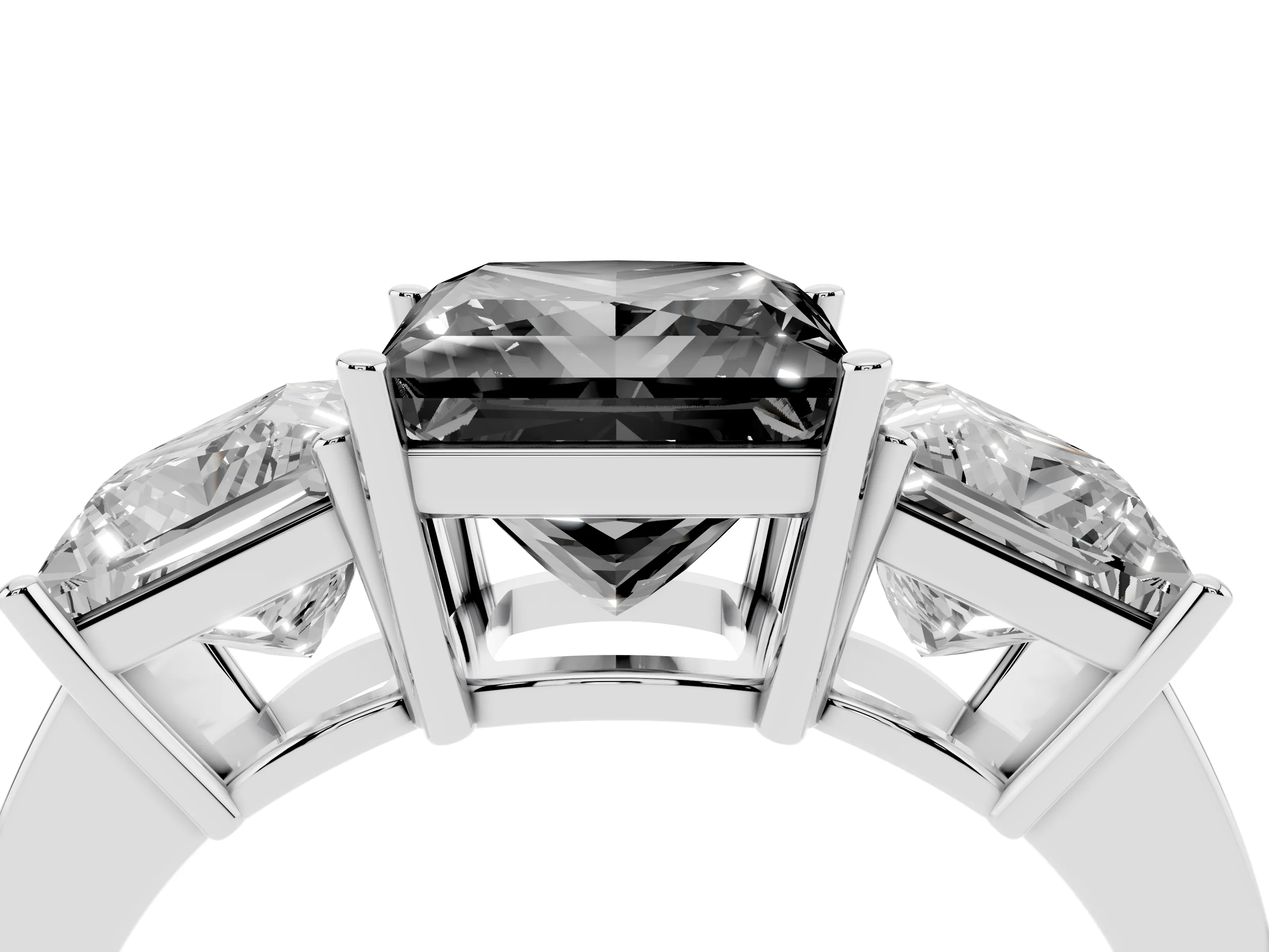 Fancy Black Princess Cut Diamond Three-Stone Engagement Ring Set in Silver with Flat Band