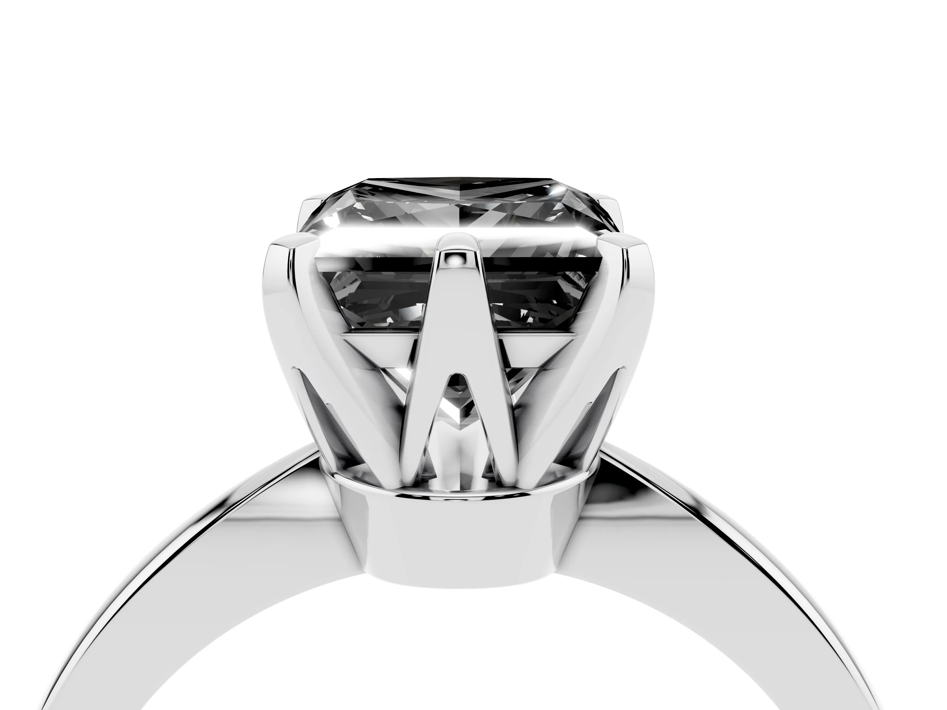 Fancy Black Princess Cut Diamond Solitaire Engagement Ring Set in White gold with Slim Tapered Solitaire Band