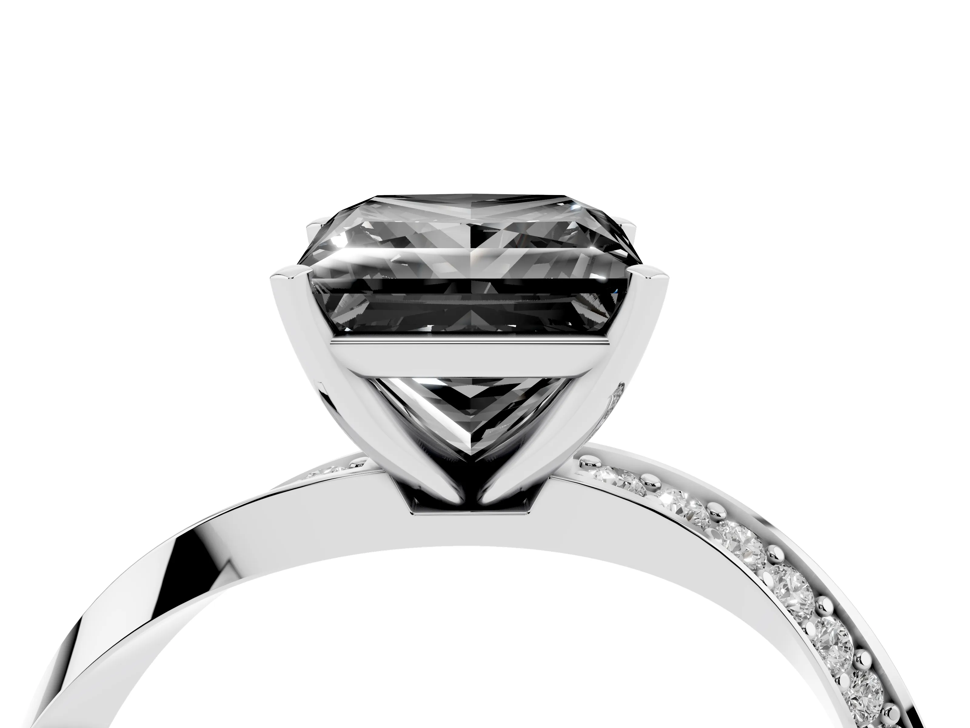 Fancy Black Princess Cut Diamond Engagement Ring Set in Silver with Side Stone Accents and Prong Setting