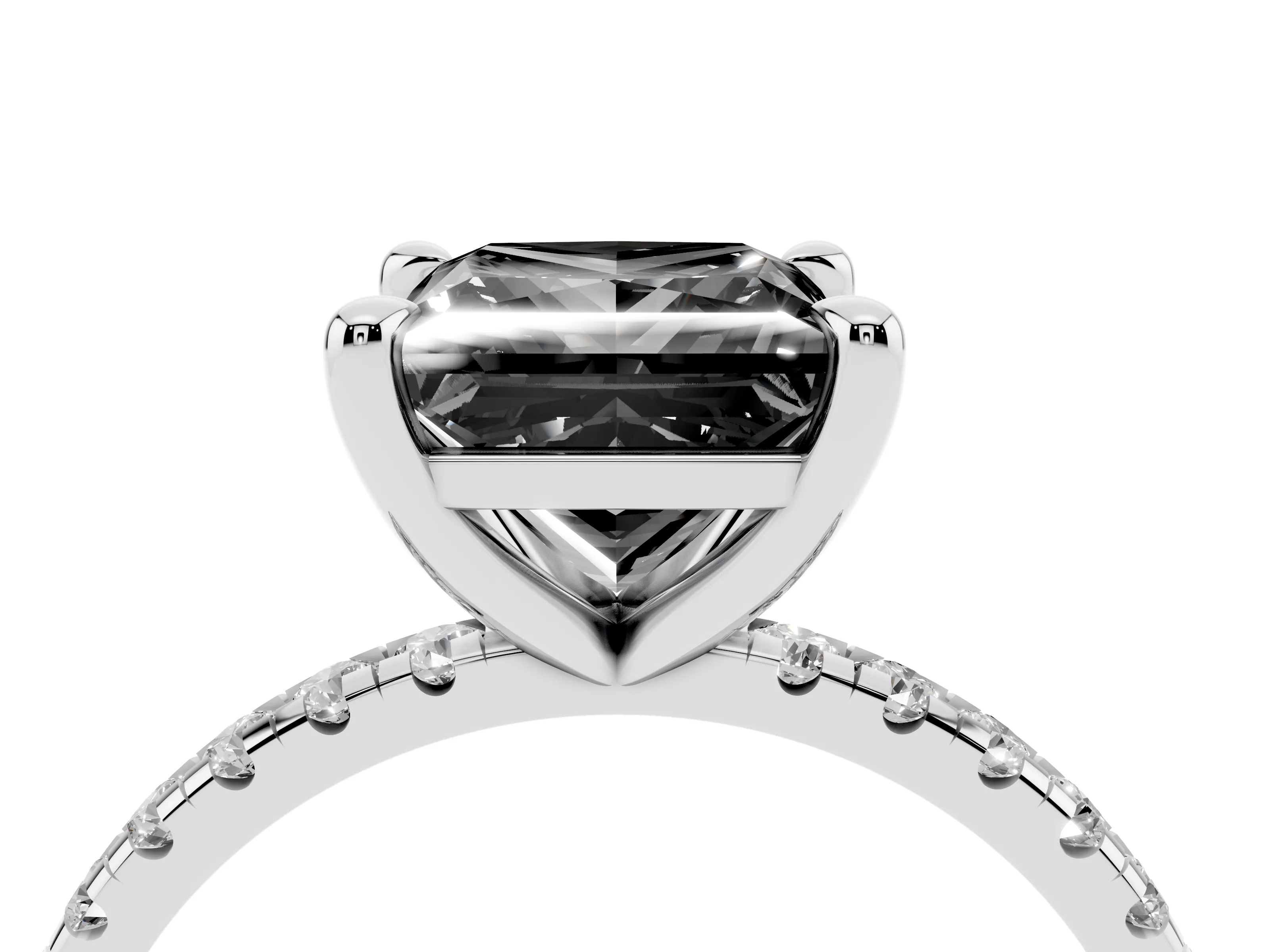 Fancy Black Princess Cut Diamond Brilliant Solitaire Ring Set in White gold with Pavé Band and Prong Setting
