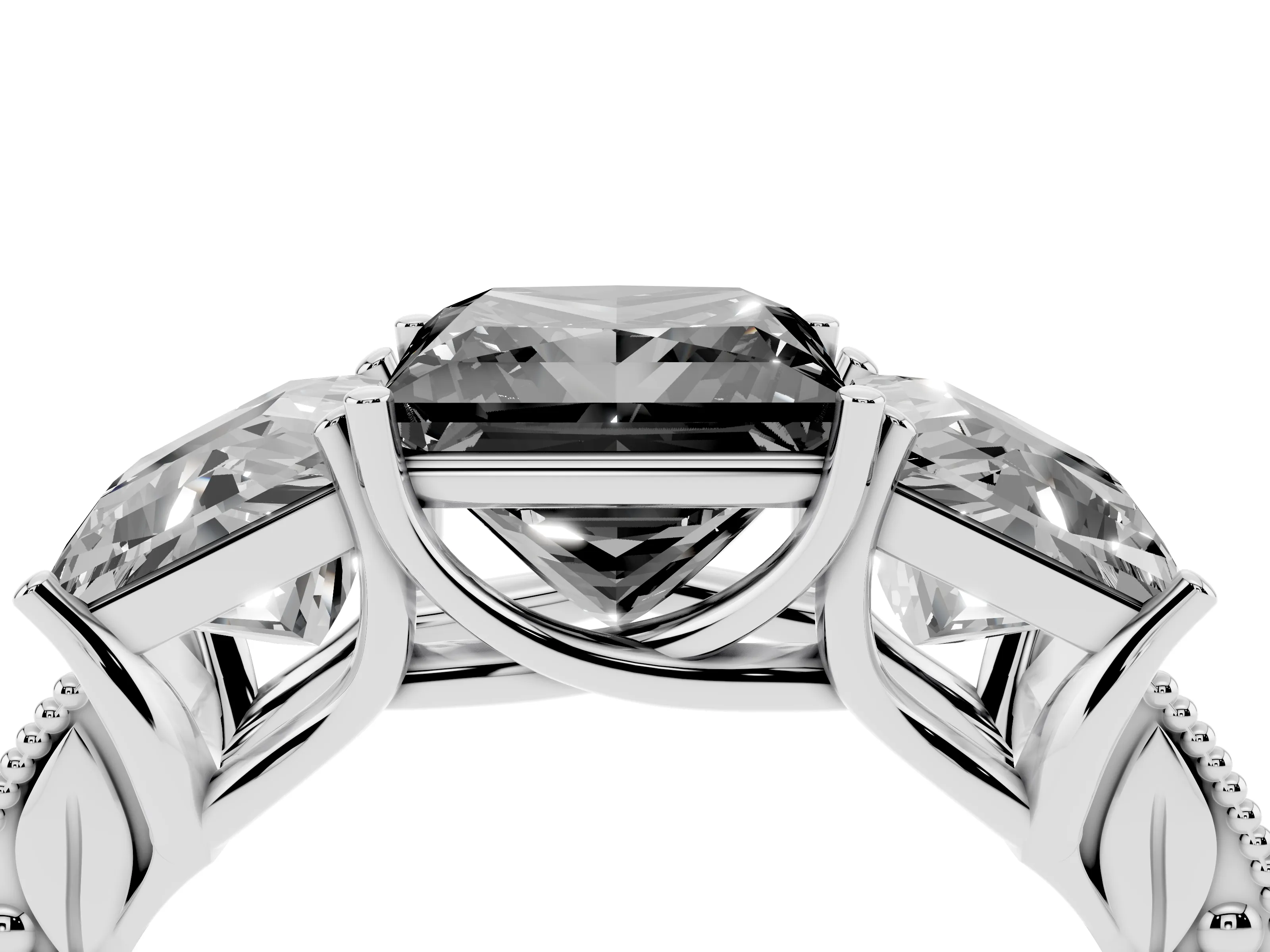 Fancy Black Princess Cut Diamond Three-Stone Engagement Ring Set in Platinum with Milgrain Pavé Band