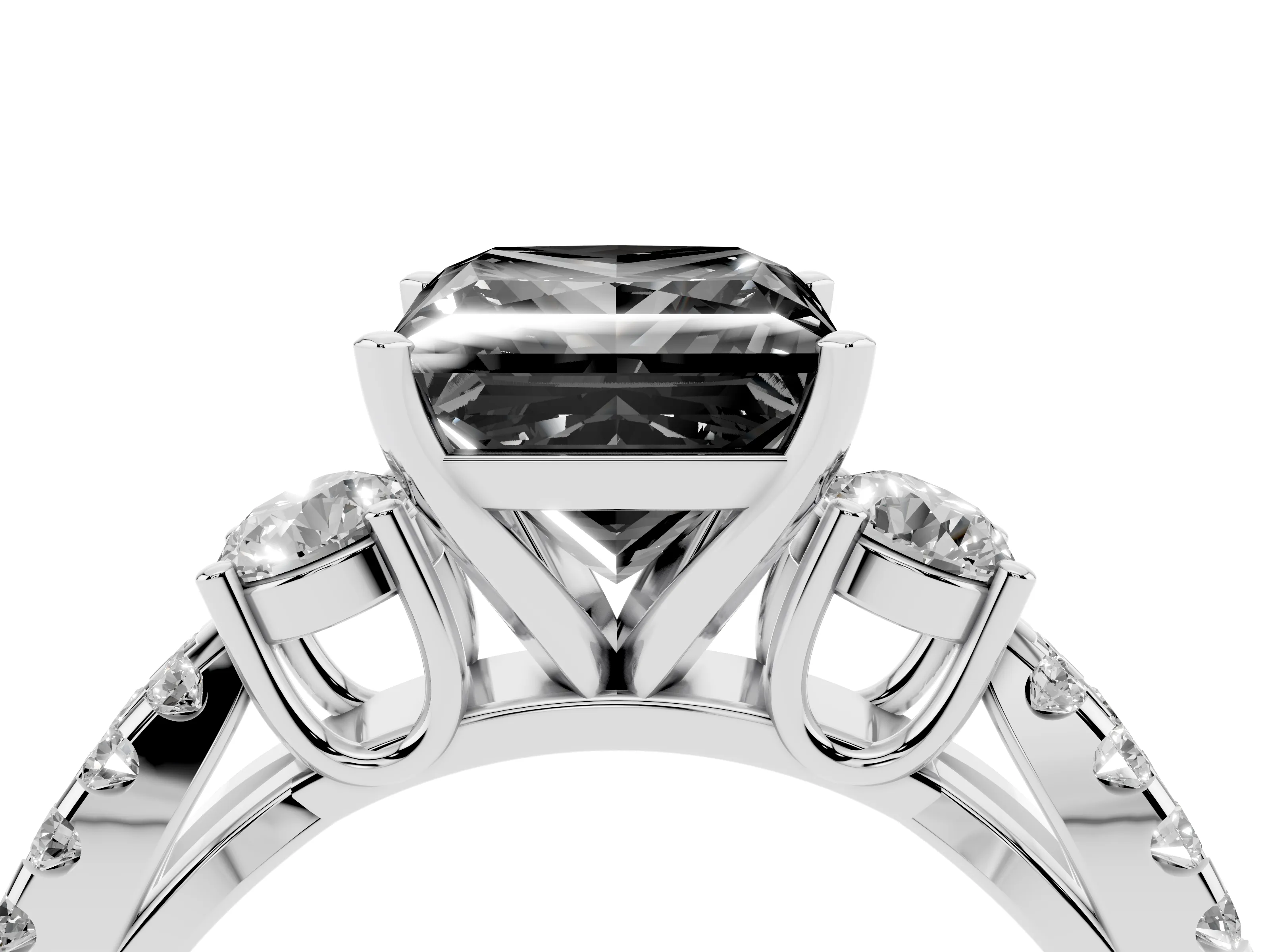 Fancy Black Princess Cut Diamond Three-Stone Ring Set in Silver with Pavé Split Shank and Prong Setting