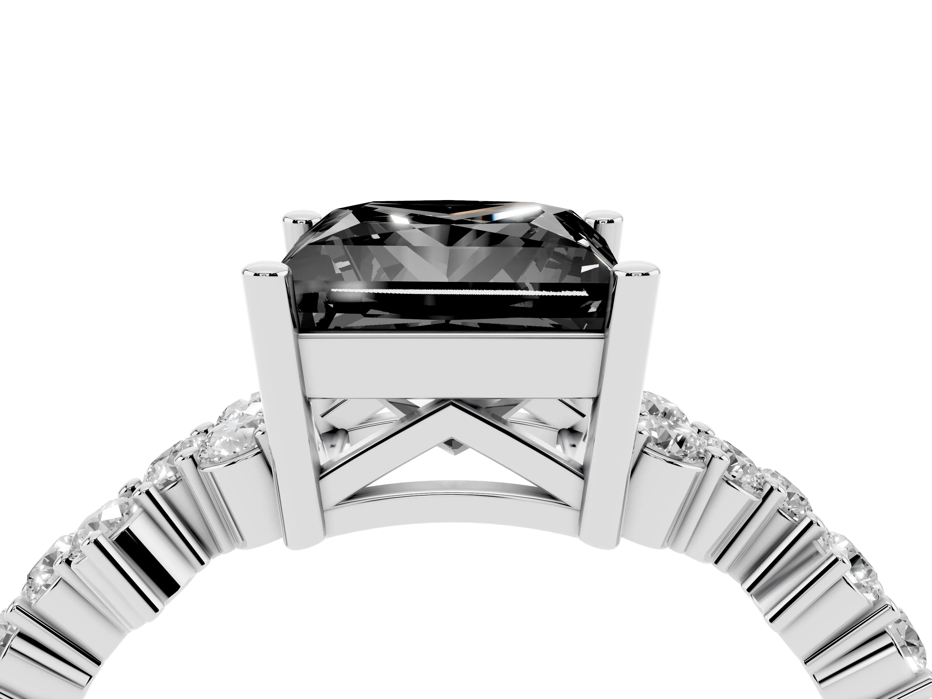 Fancy Black Princess Cut Diamond Ring Set in Platinum with Scattered Round Accents