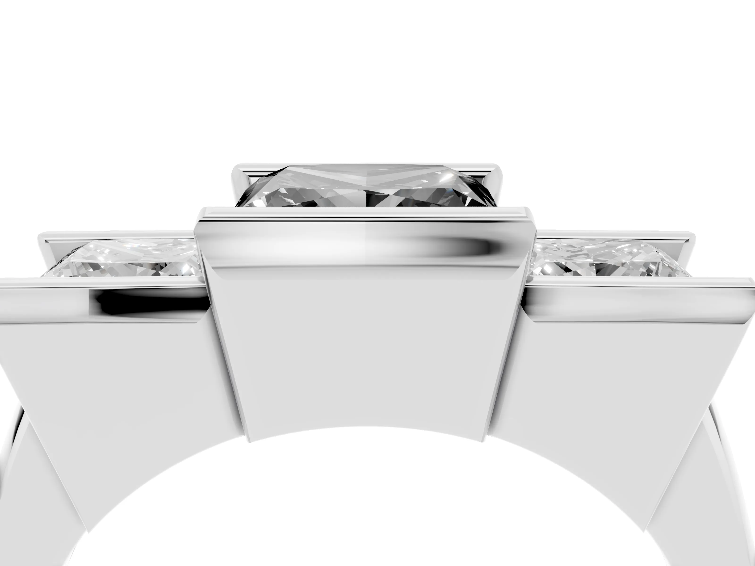 Fancy Black Princess Cut Diamond Three-Stone Channel Set Ring Set in Platinum with Smooth Polished Band
