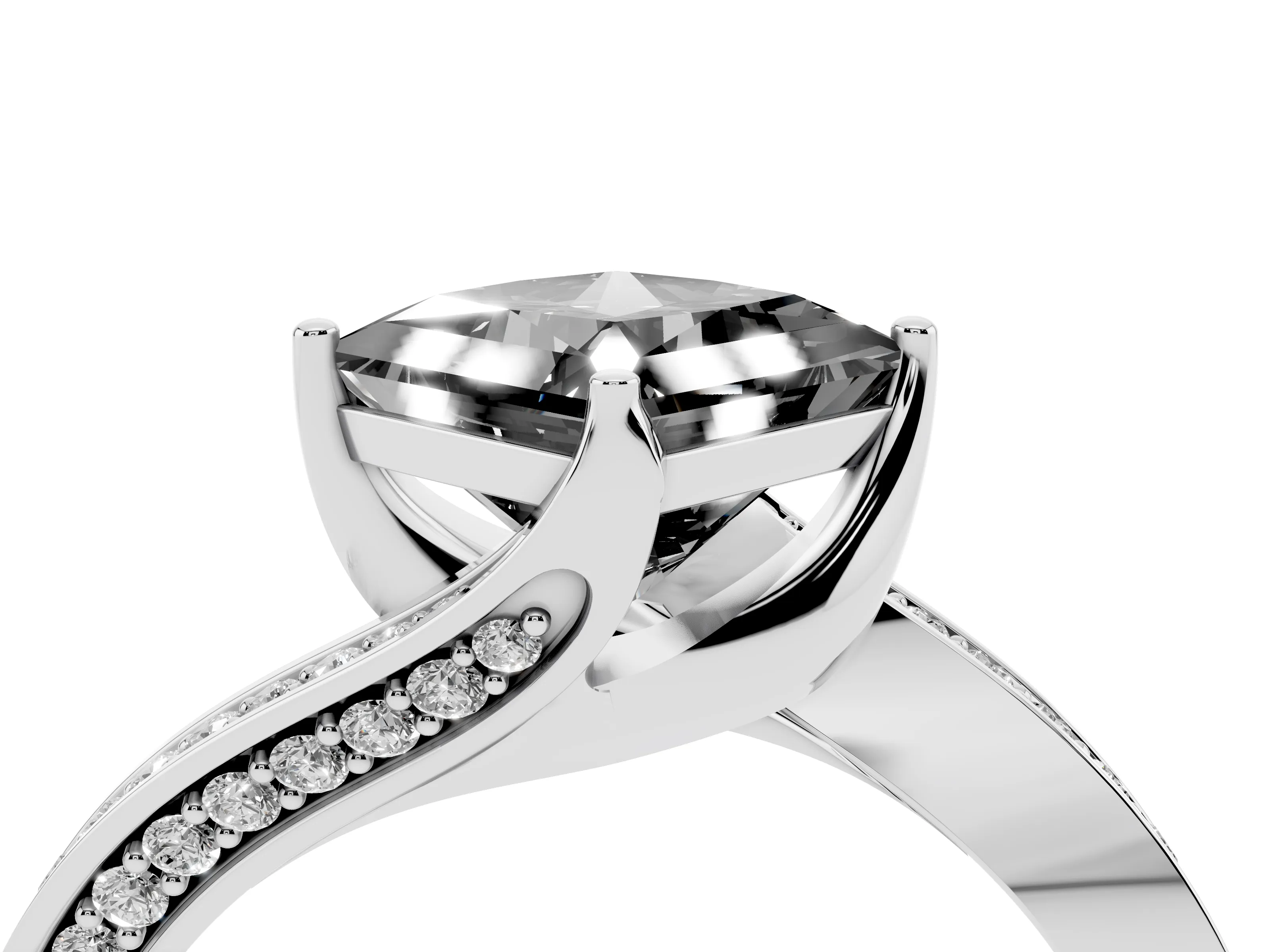 Fancy Black Princess Cut Diamond Solitaire Ring Set in Platinum with Intertwined Pavé Twist Band