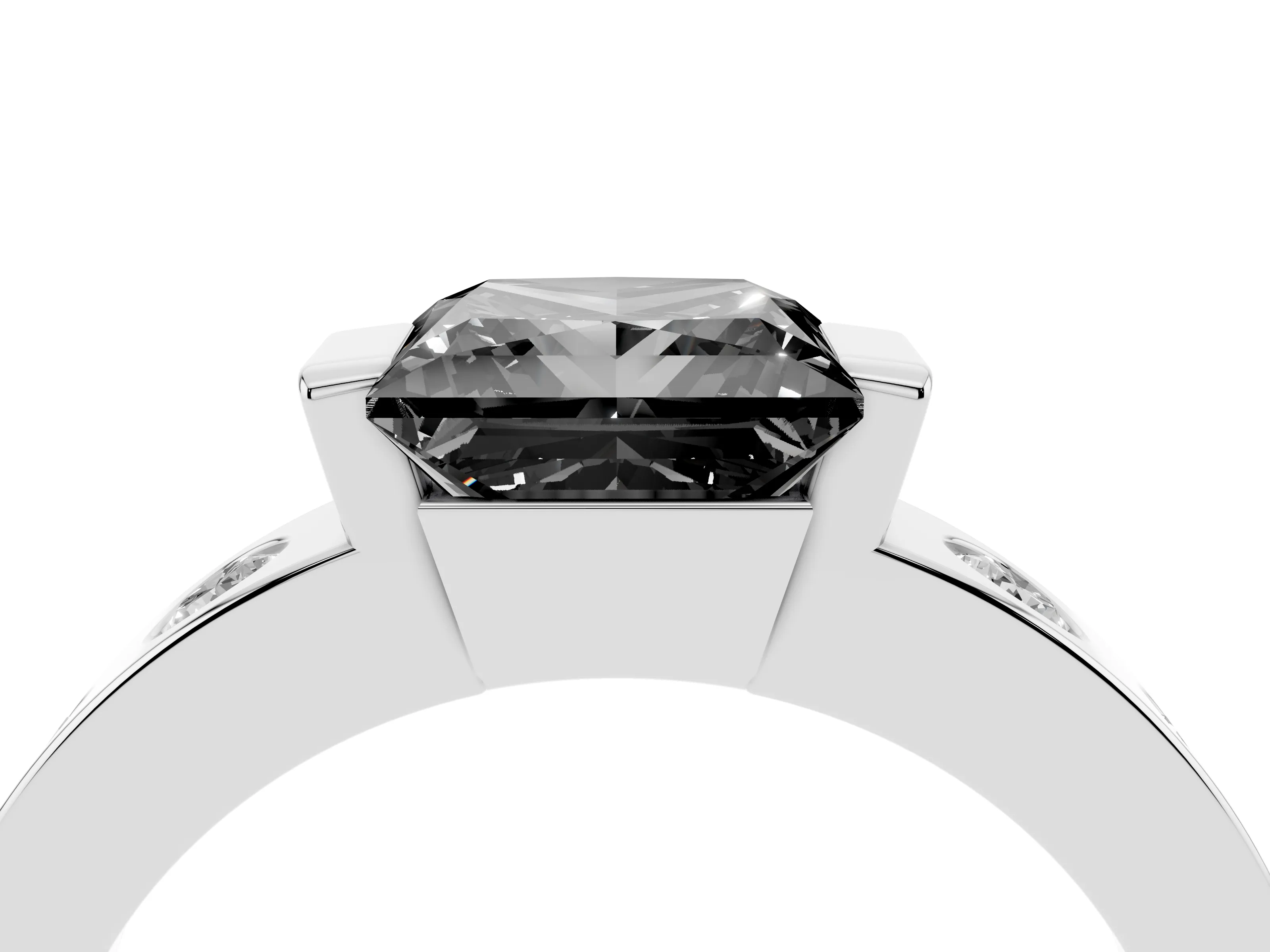 Fancy Black Princess Cut Diamond Channel-Set Band Ring Set in White gold with Bezel Prong Setting