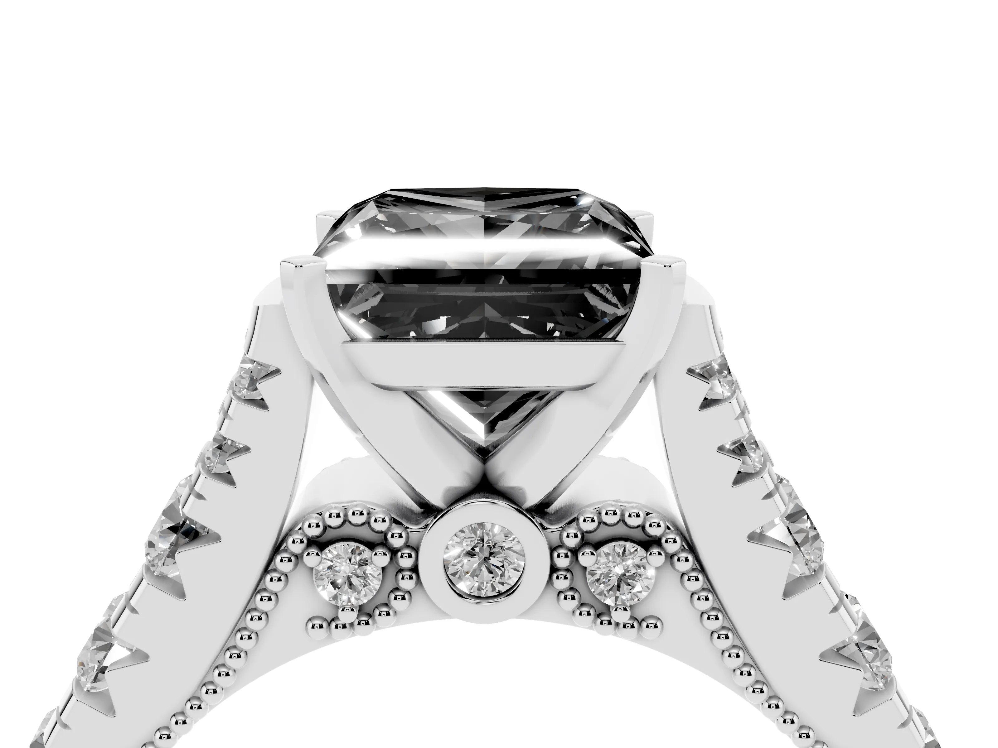 Fancy Black Princess Cut Diamond Classic Solitaire Ring Set in Silver with Pavé Band and Prong Setting