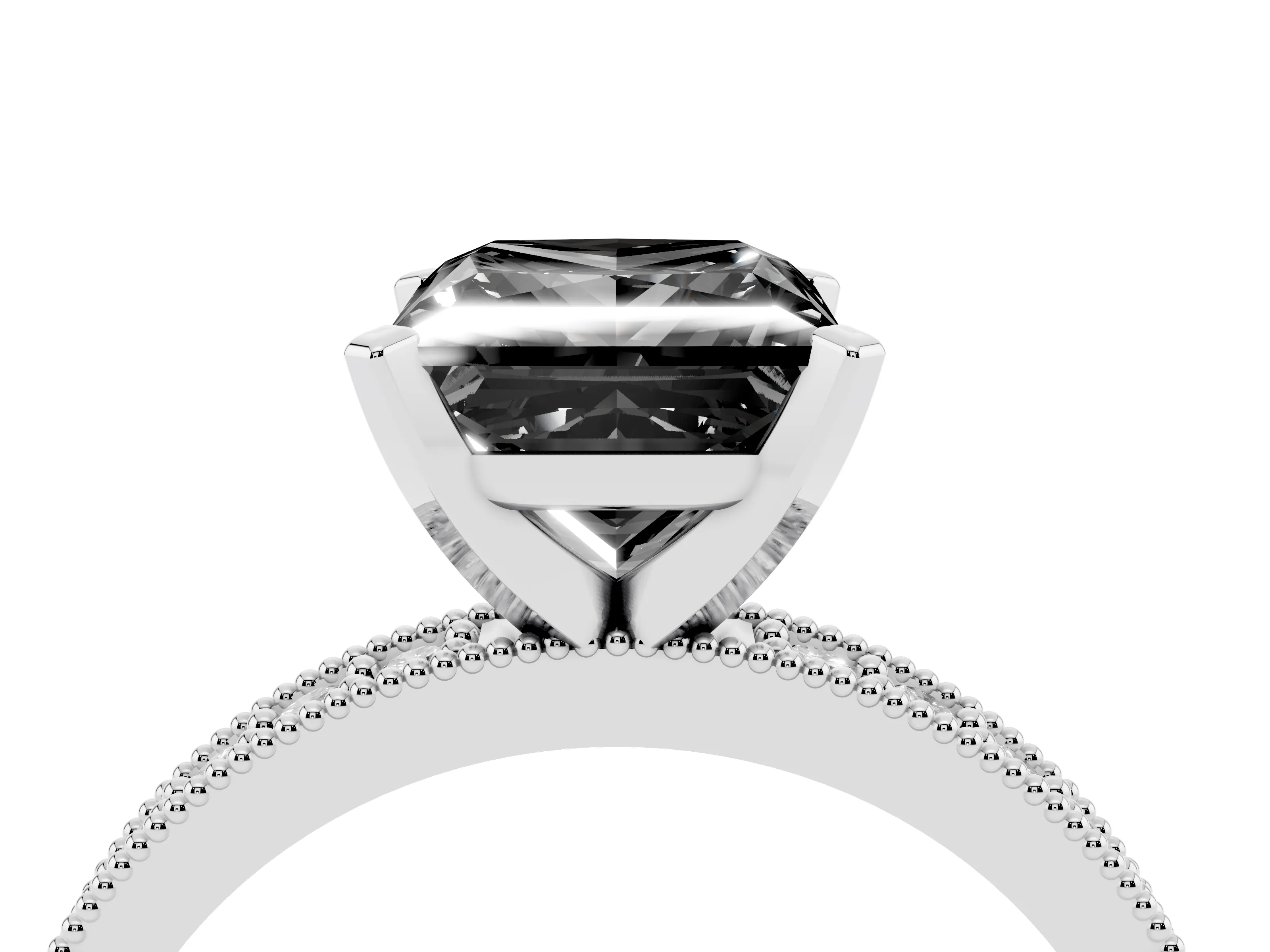 Fancy Black Princess Cut Diamond Milgrain Pavé Engagement Ring Set in Platinum with Prong Setting