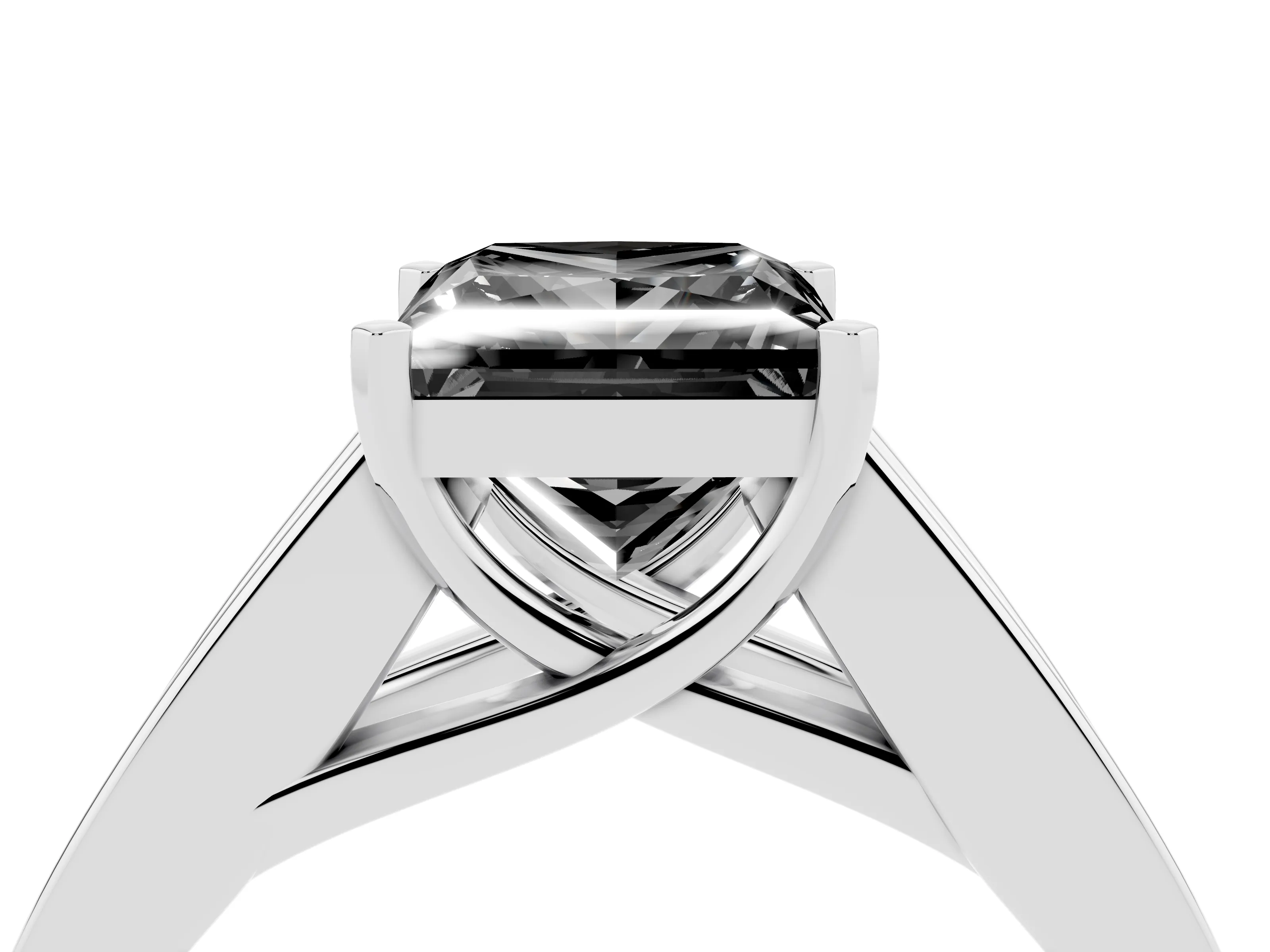 Fancy Black Princess Cut Diamond Solitaire Ring Set in Silver with Channel-Set Accent Stones and Prong Setting