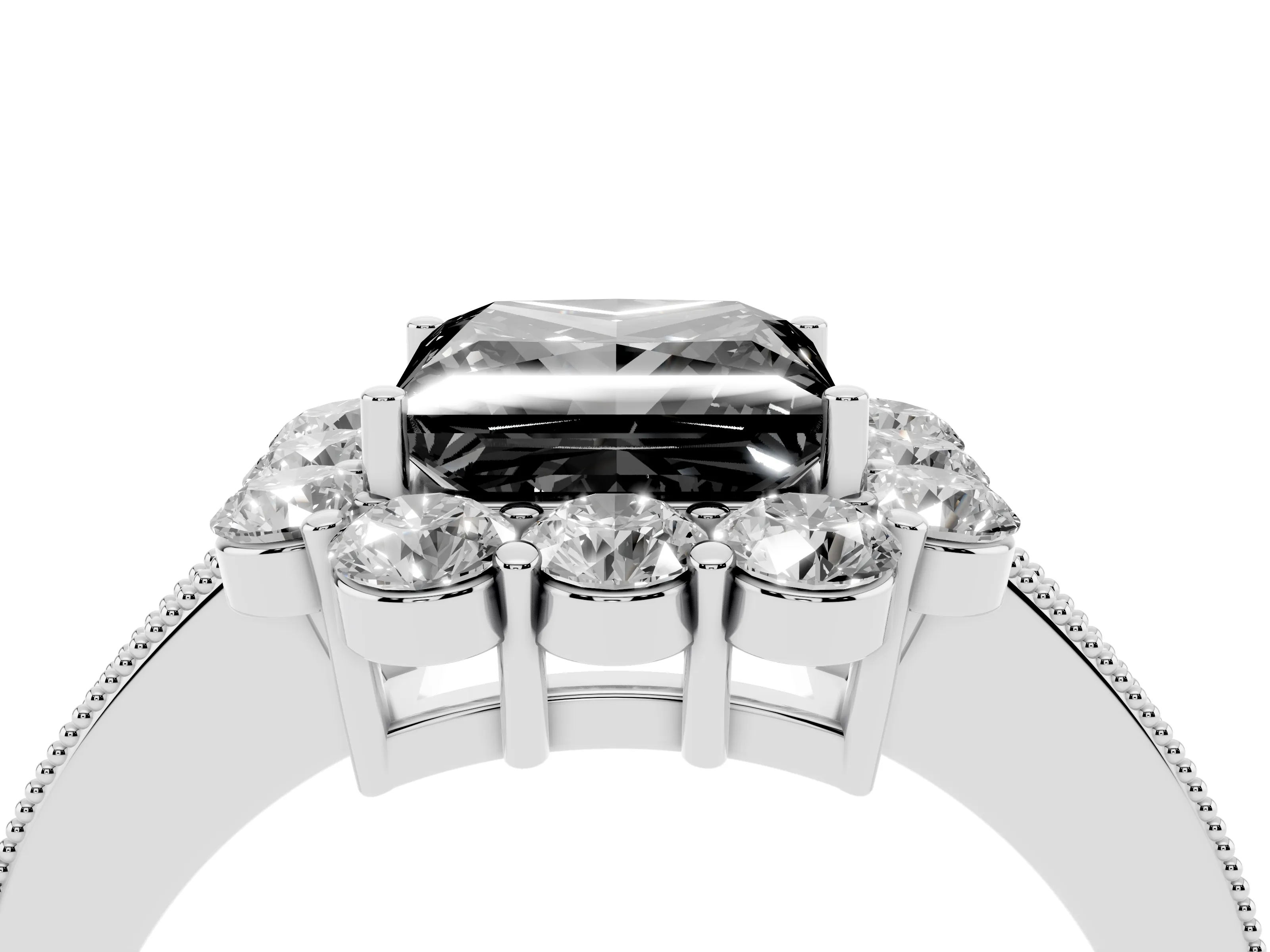 Fancy Black Princess Cut Diamond Halo Pavé Engagement Ring Set in Silver with Milgrain Detailing